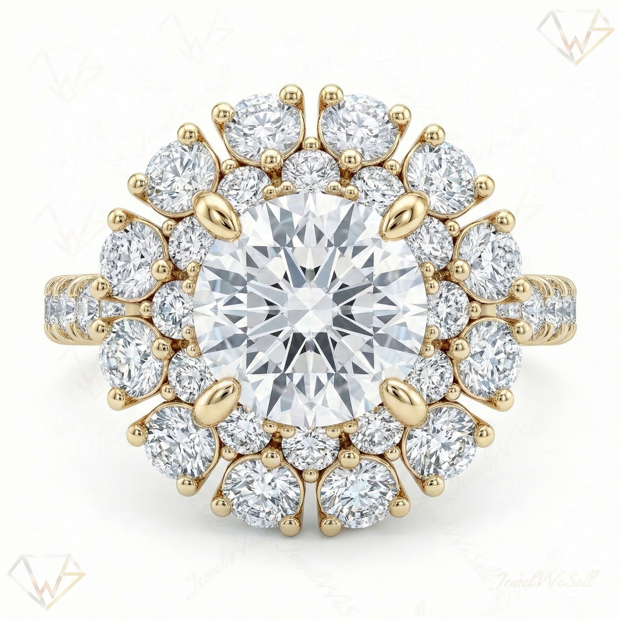 2.33 ct EF VS Lab Grown Diamond Halo Engagement Ring in 10k Yellow Gold _ Sz0675 101711