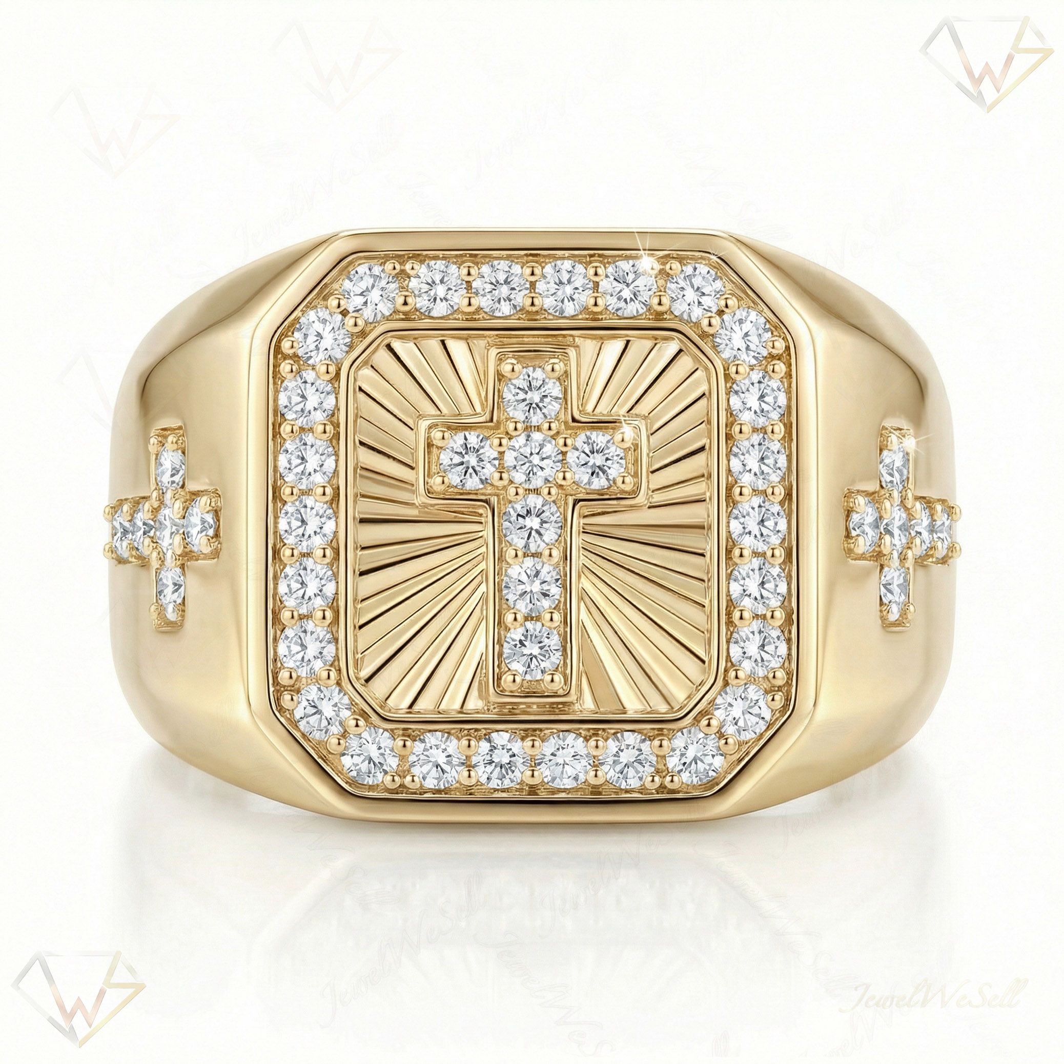 1.00 ct EF VS Lab Grown Diamond Mens Statement Ring in 14k Yellow Gold _ Sz1225 101724
