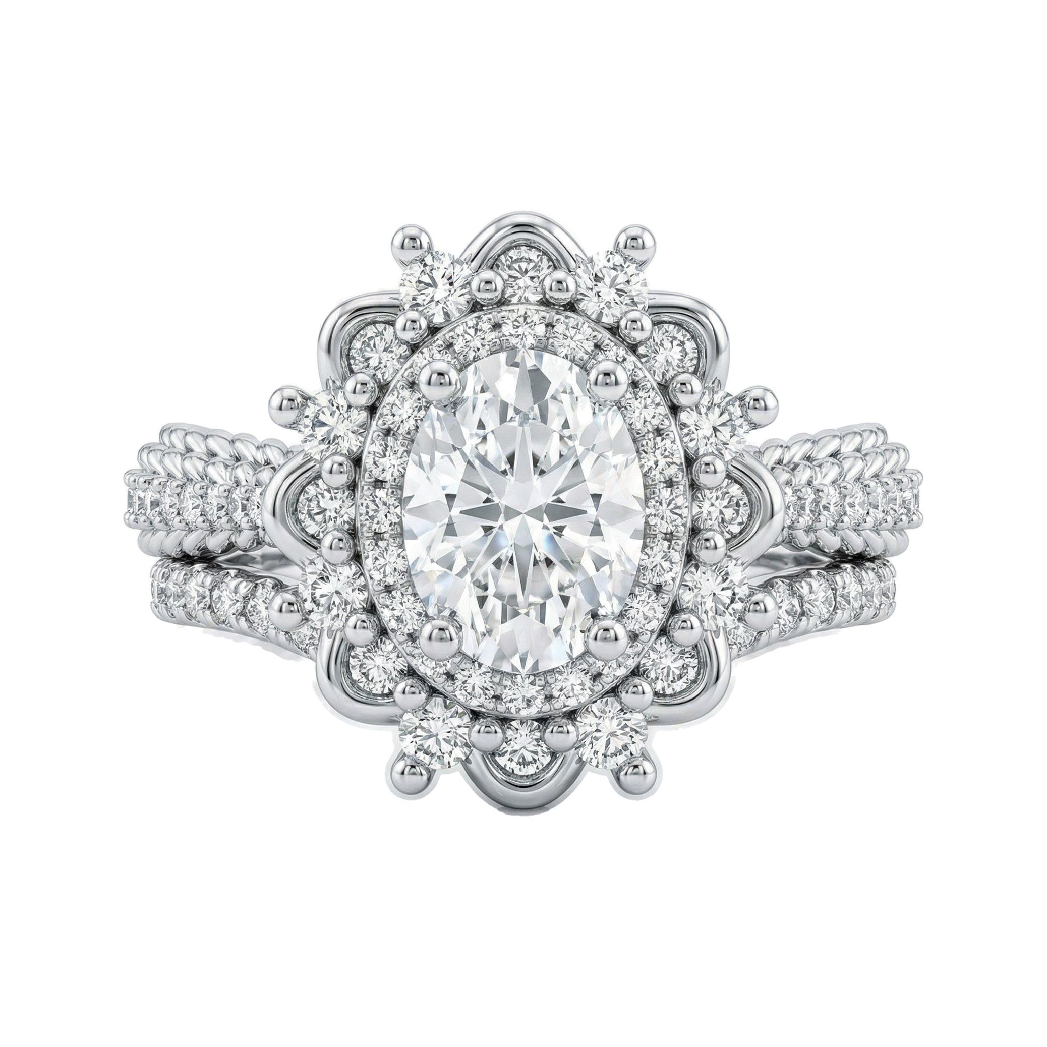 2.33 ct EF VS Moissanite Halo Engagement Set in 925 Sterling SIlver _ Sz0500 101730