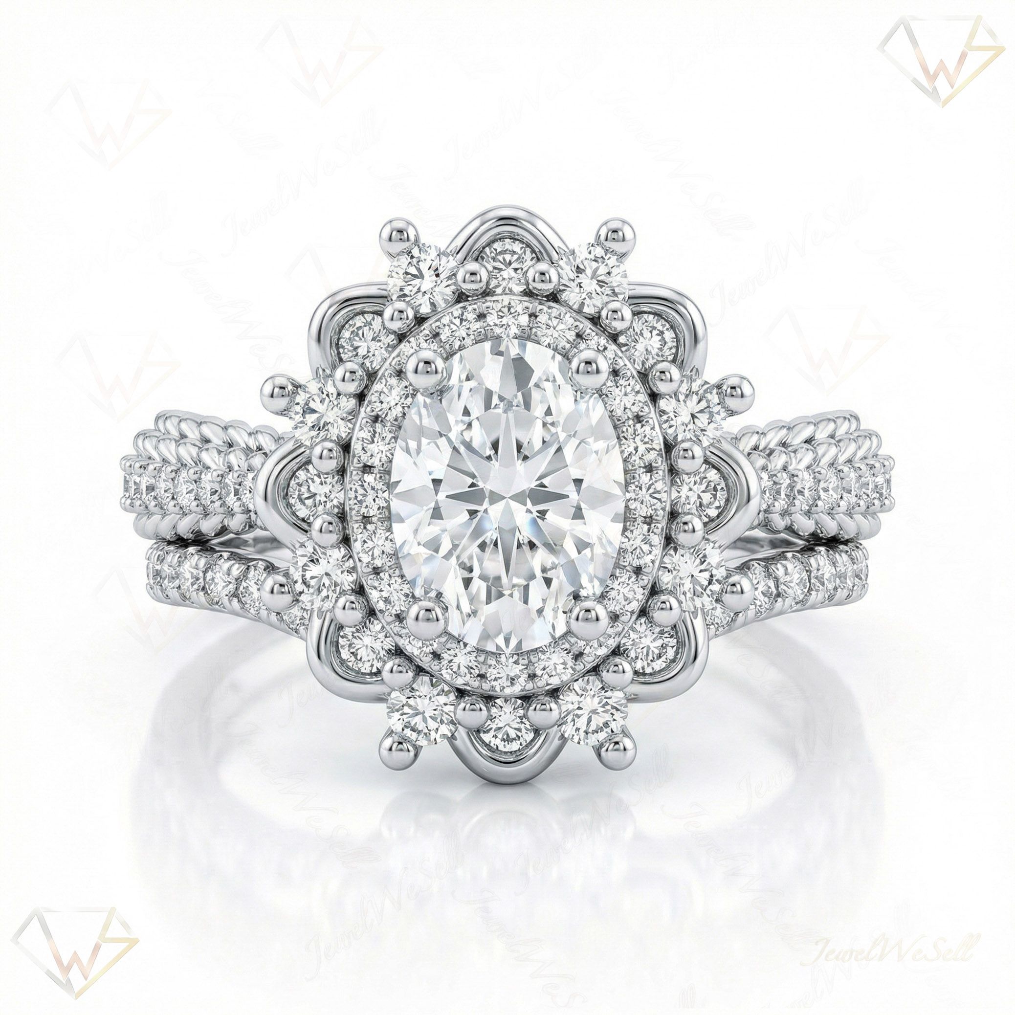 2.33 ct EF VS Lab Grown Diamond Halo Engagement Set in 14k White Gold _ Sz0575 101730