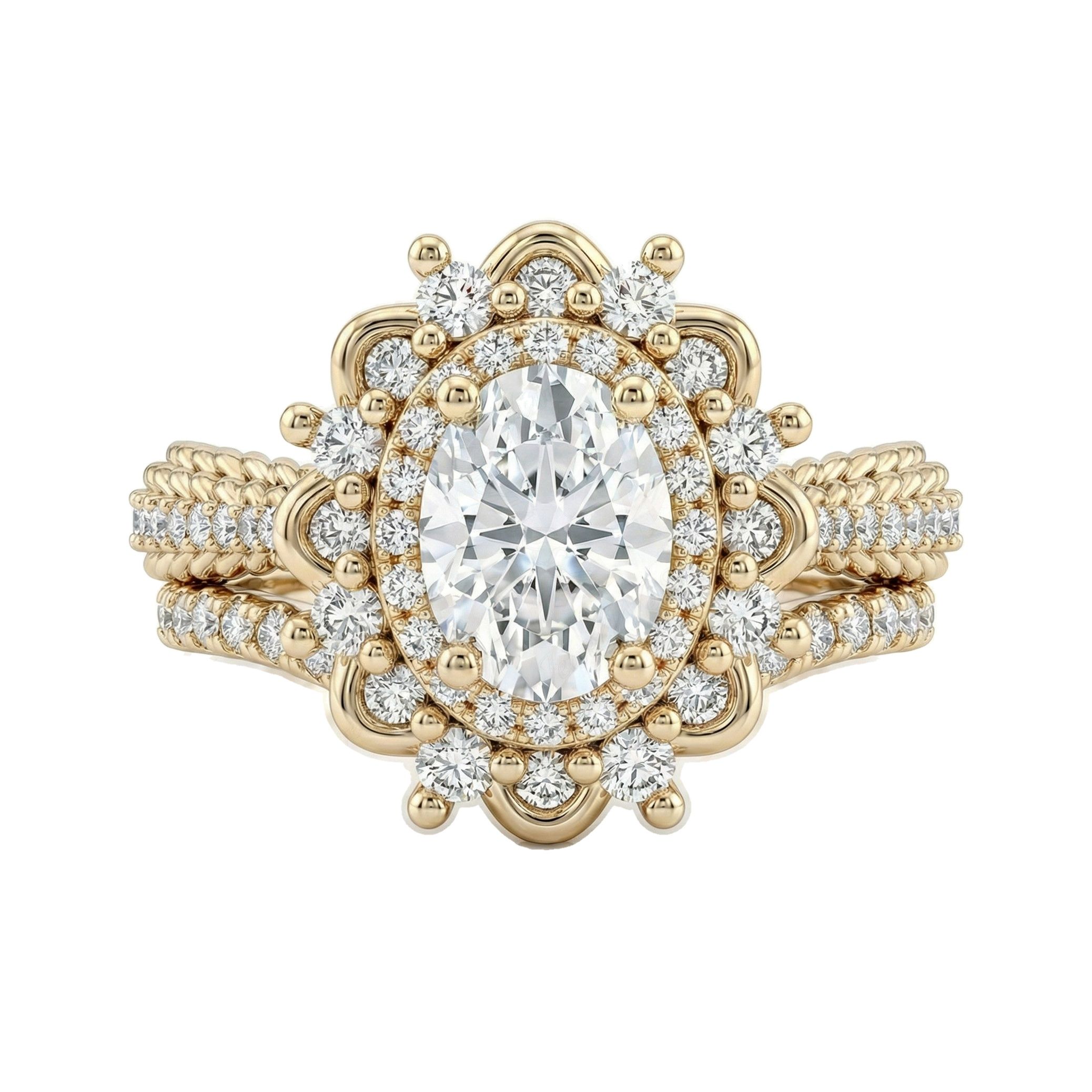 2.33 ct EF VS Lab Grown Diamond Halo Engagement Set in 14k Yellow Gold _ Sz0675 101730