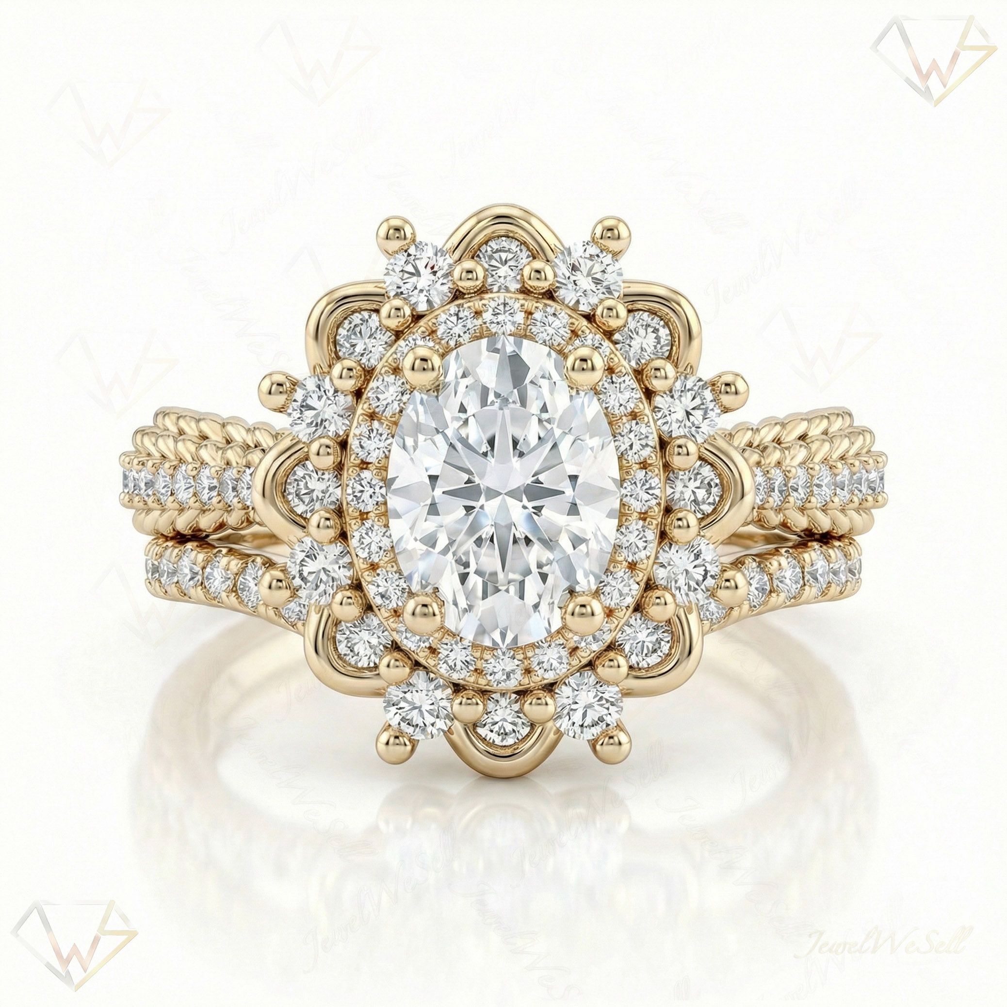 2.33 ct EF VS Lab Grown Diamond Halo Engagement Set in 10k Yellow Gold _ Sz0475 101730