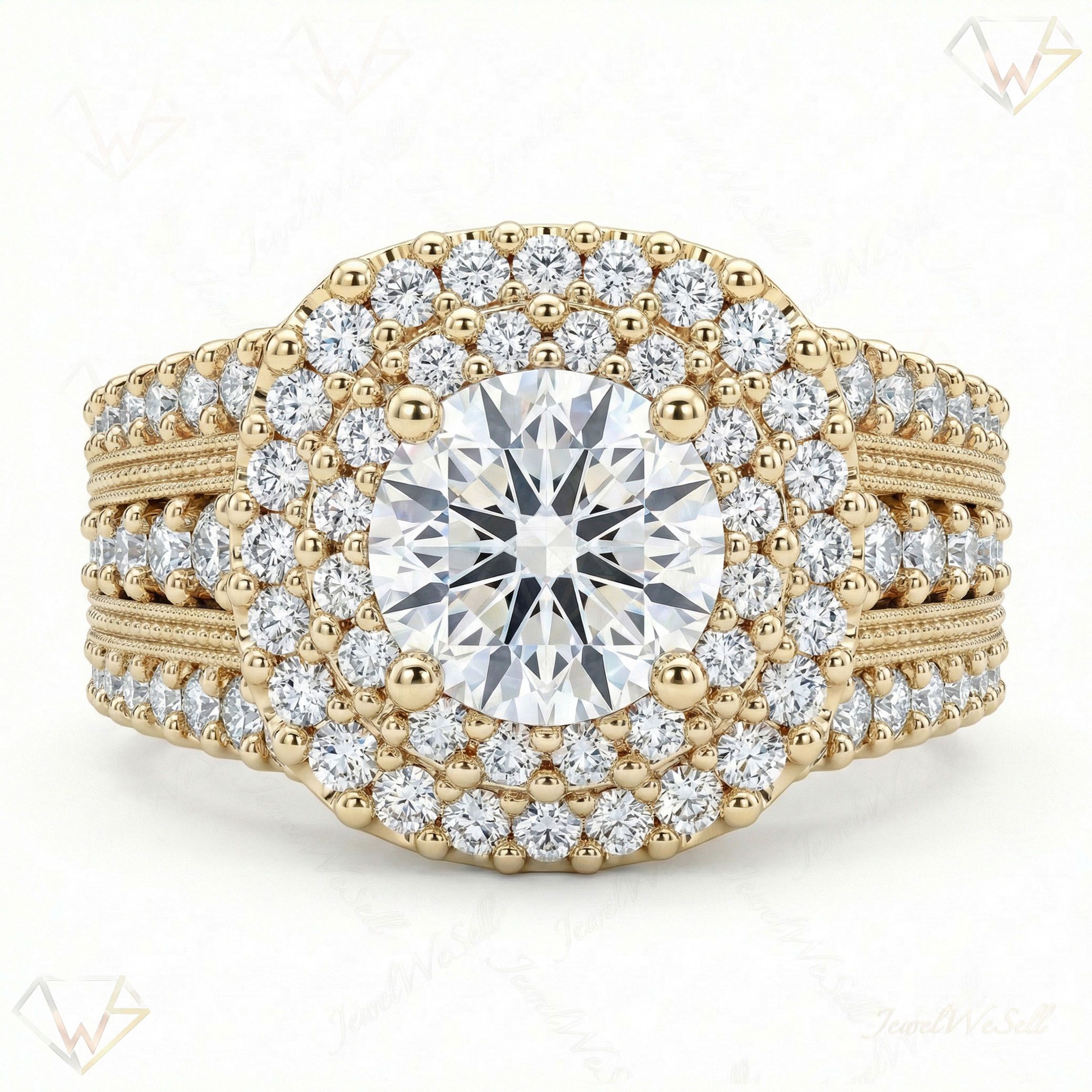 2.40 ct EF VS Lab Grown Diamond Halo Engagement Ring in 10k Yellow Gold _ Sz0450 101735