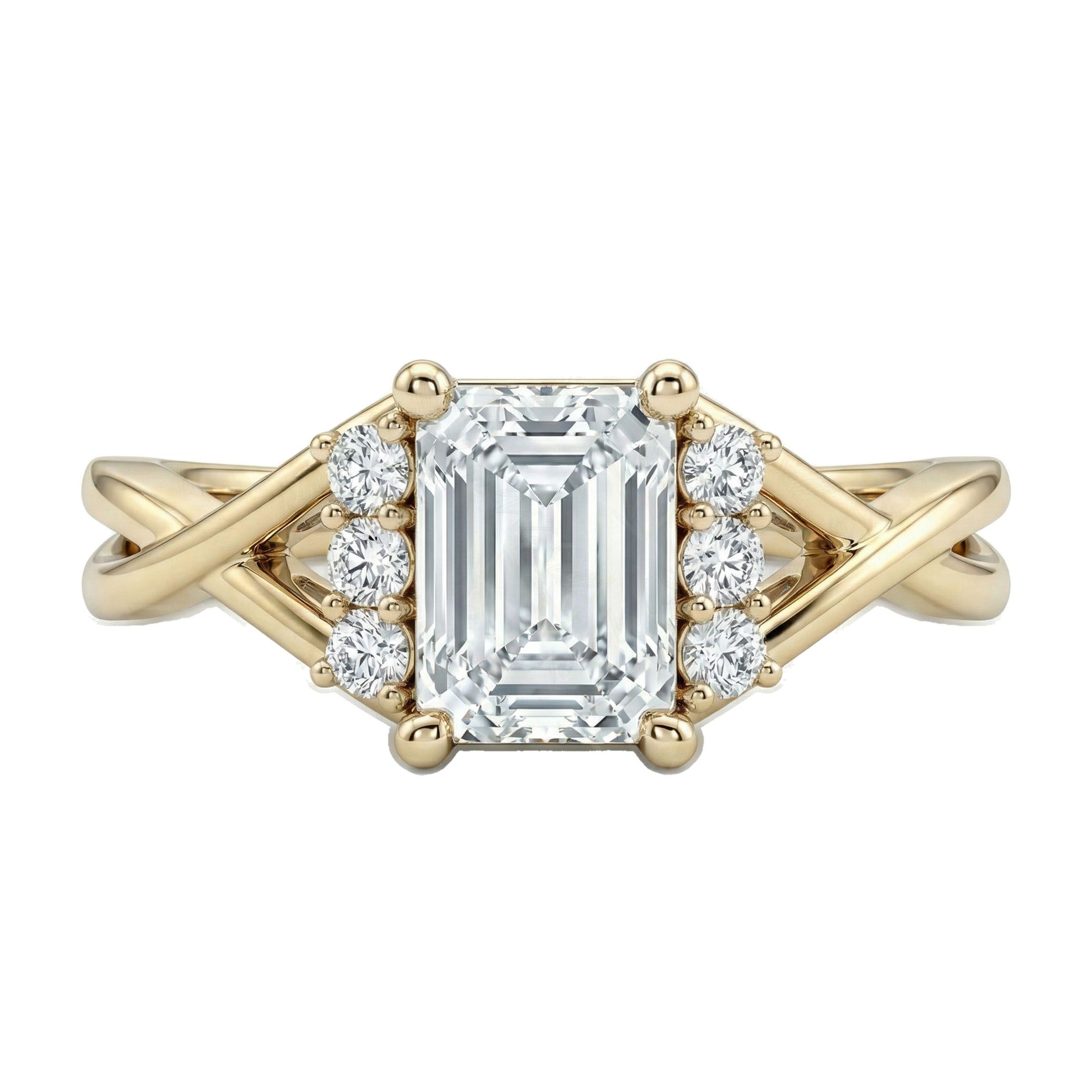 1.20 ct EF VS Lab Grown Diamond Solitaire with Accents Engagement Ring in 14k Yellow Gold _ Sz0600 101773