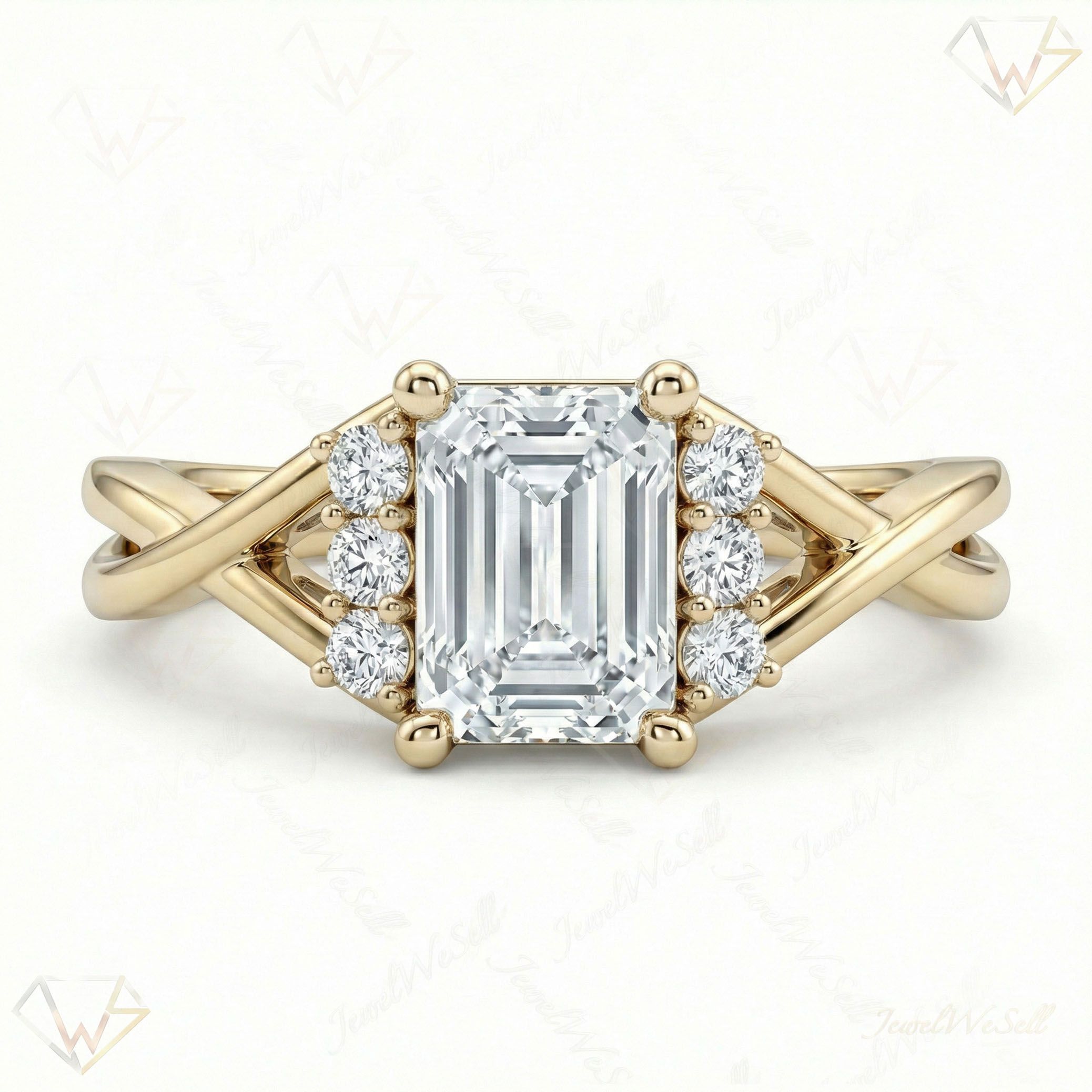 1.20 ct EF VS Lab Grown Diamond Solitaire with Accents Engagement Ring in 10k Yellow Gold _ Sz0750 101773