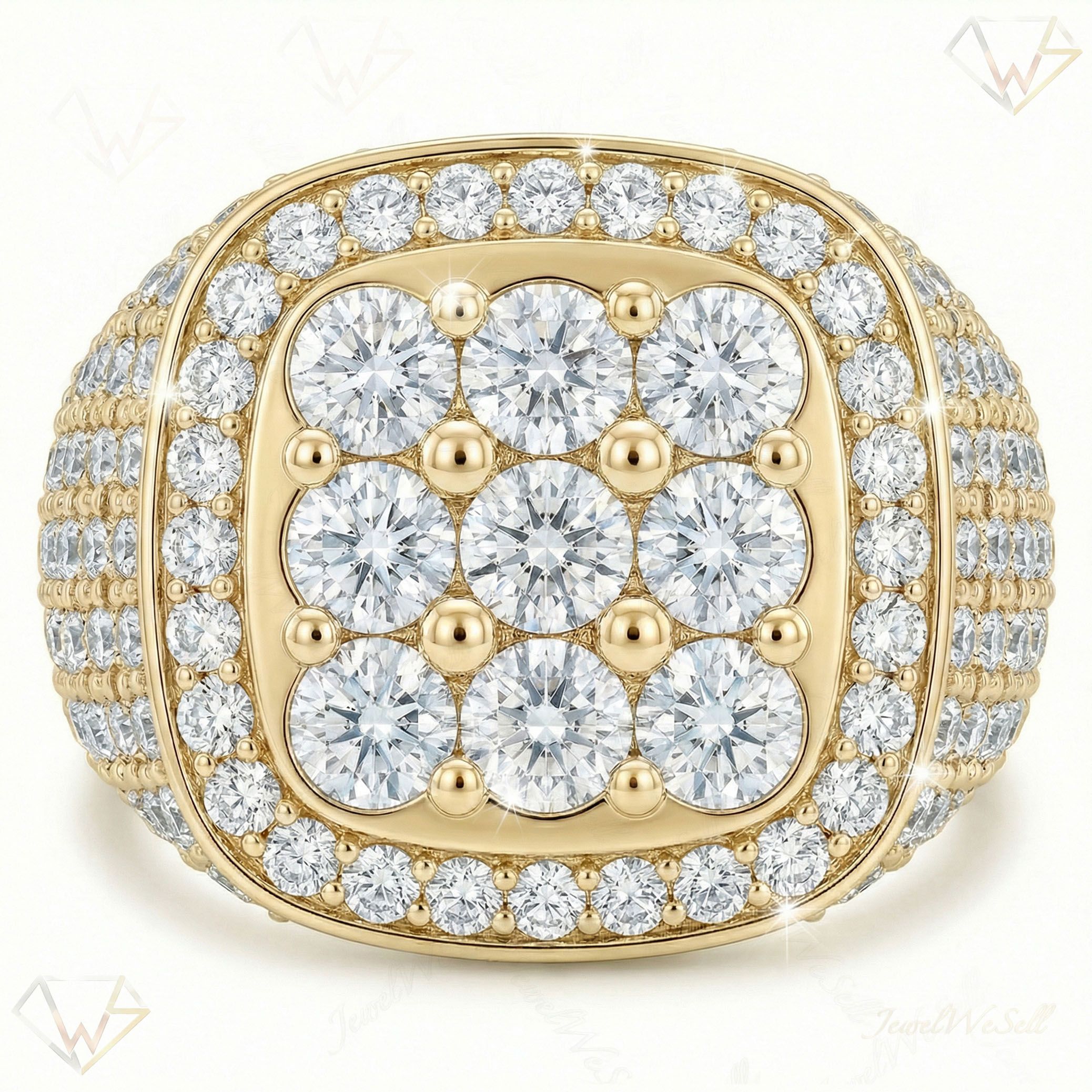 5.66 ct EF VS Lab Grown Diamond Mens Statement Ring in 10k Yellow Gold _ Sz1300 101775