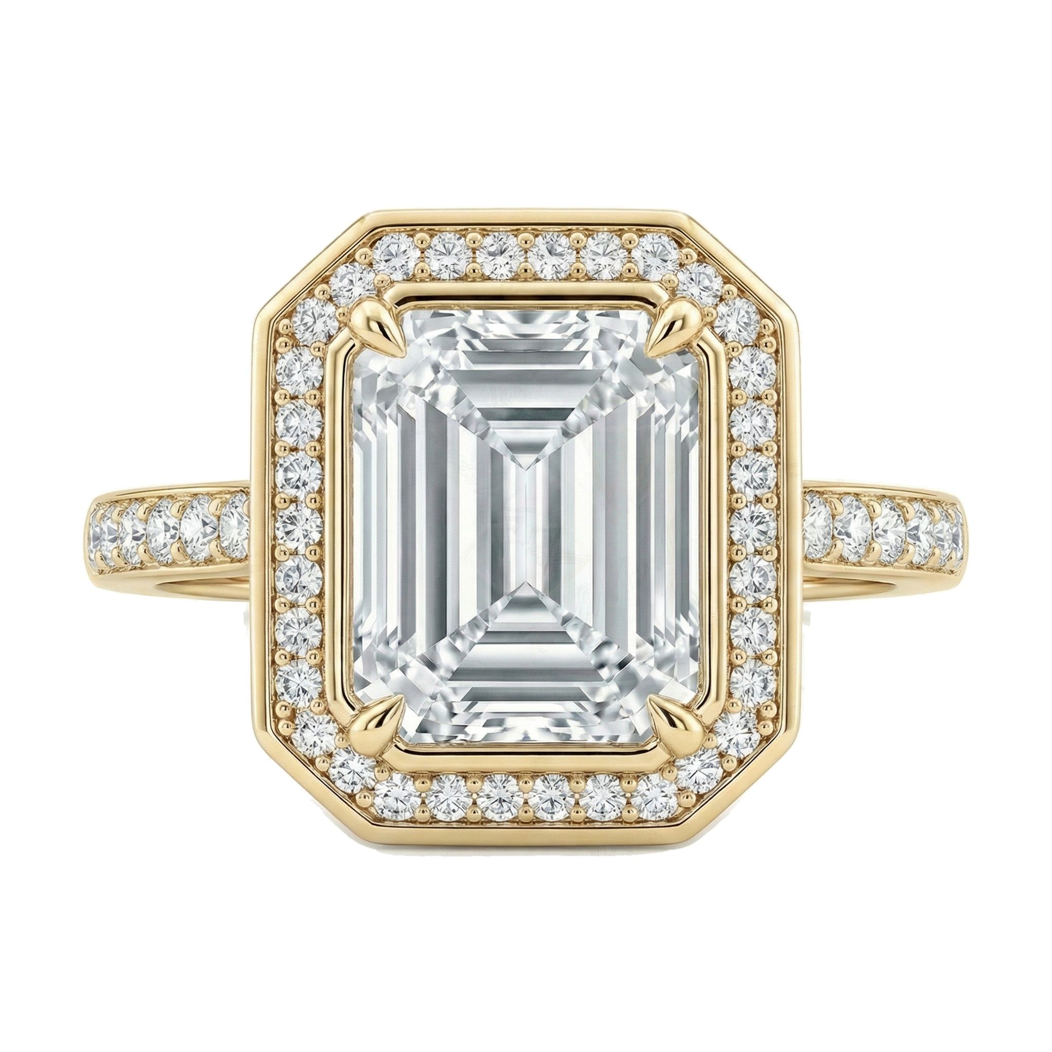 3.90 ct EF VS Lab Grown Diamond Halo Engagement Ring in 10k Yellow Gold _ Sz0600 101777