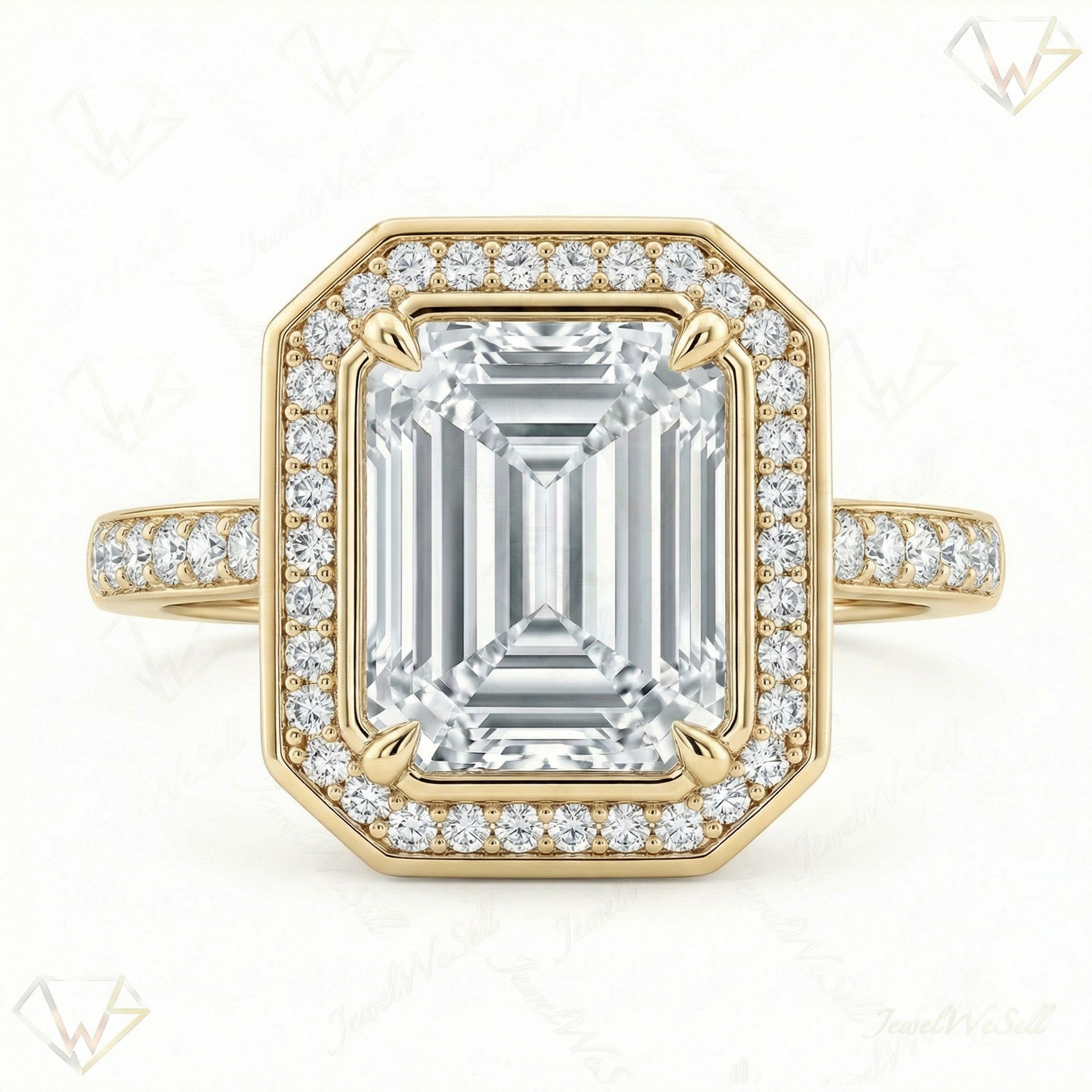 3.90 ct EF VS Lab Grown Diamond Halo Engagement Ring in 10k Yellow Gold _ Sz0650 101777