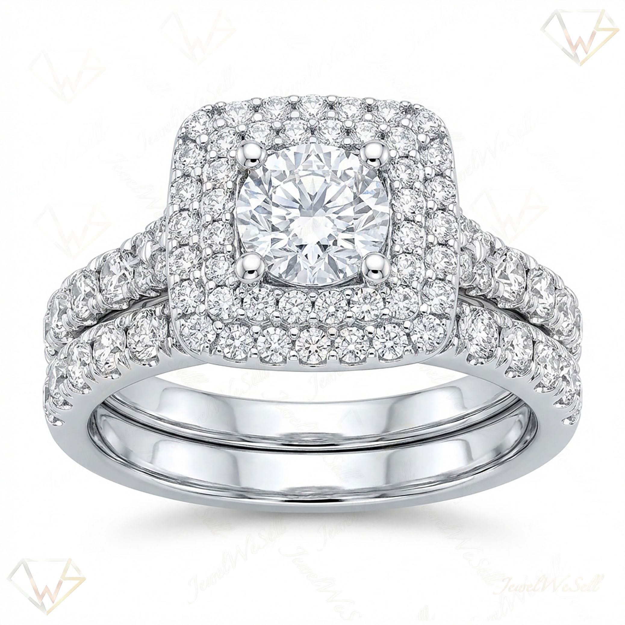 1.40 ct EF VS Moissanite Halo Engagement Set in 925 Sterling SIlver _ Sz0850 101800