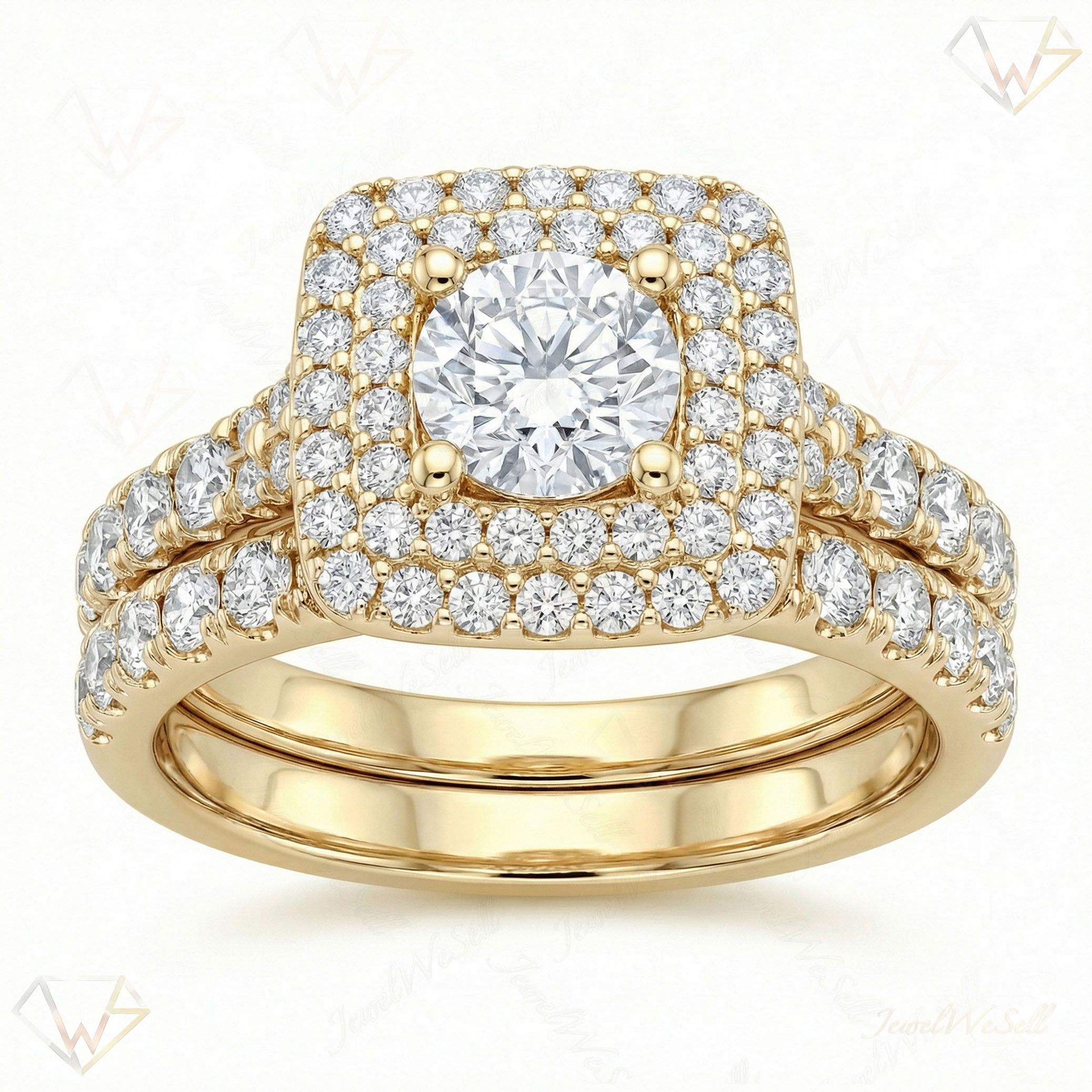 1.40 ct EF VS Lab Grown Diamond Halo Engagement Set in 14k Yellow Gold _ Sz0700 101800