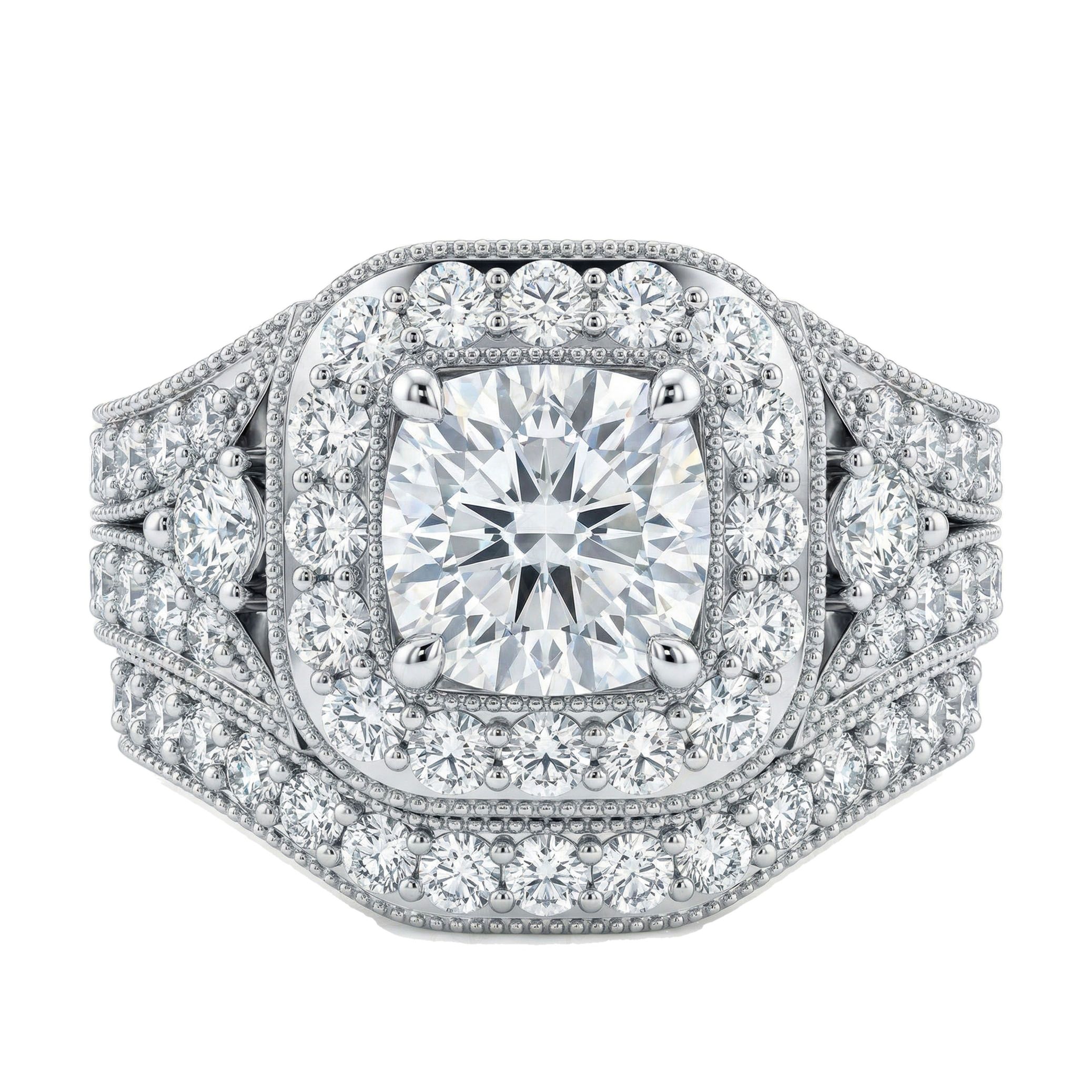 3.66 ct EF VS Lab Grown Diamond Halo Engagement Set in 10k White Gold _ Sz0450 101802