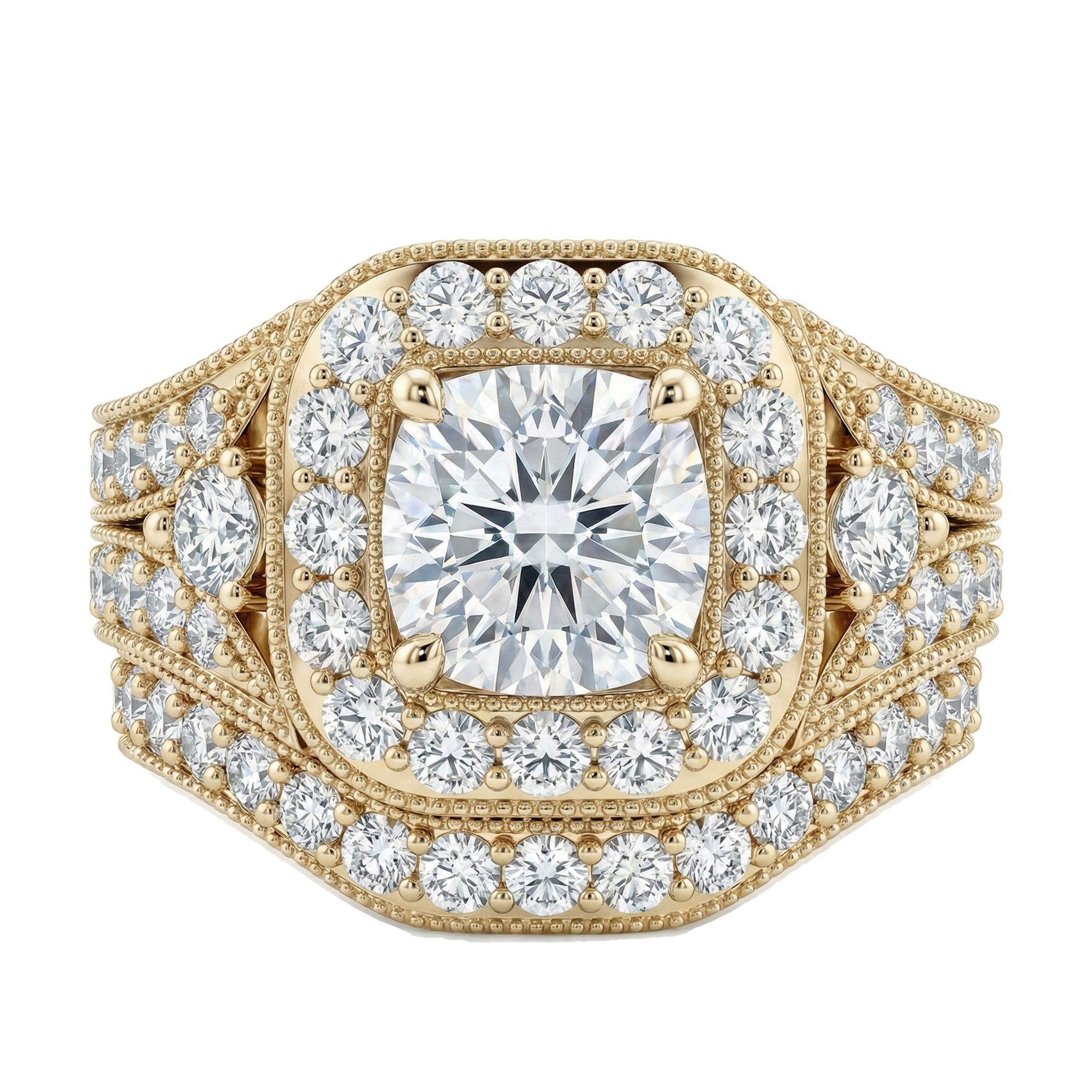 3.66 ct EF VS Lab Grown Diamond Halo Engagement Set in 10k Yellow Gold _ Sz0575 101802