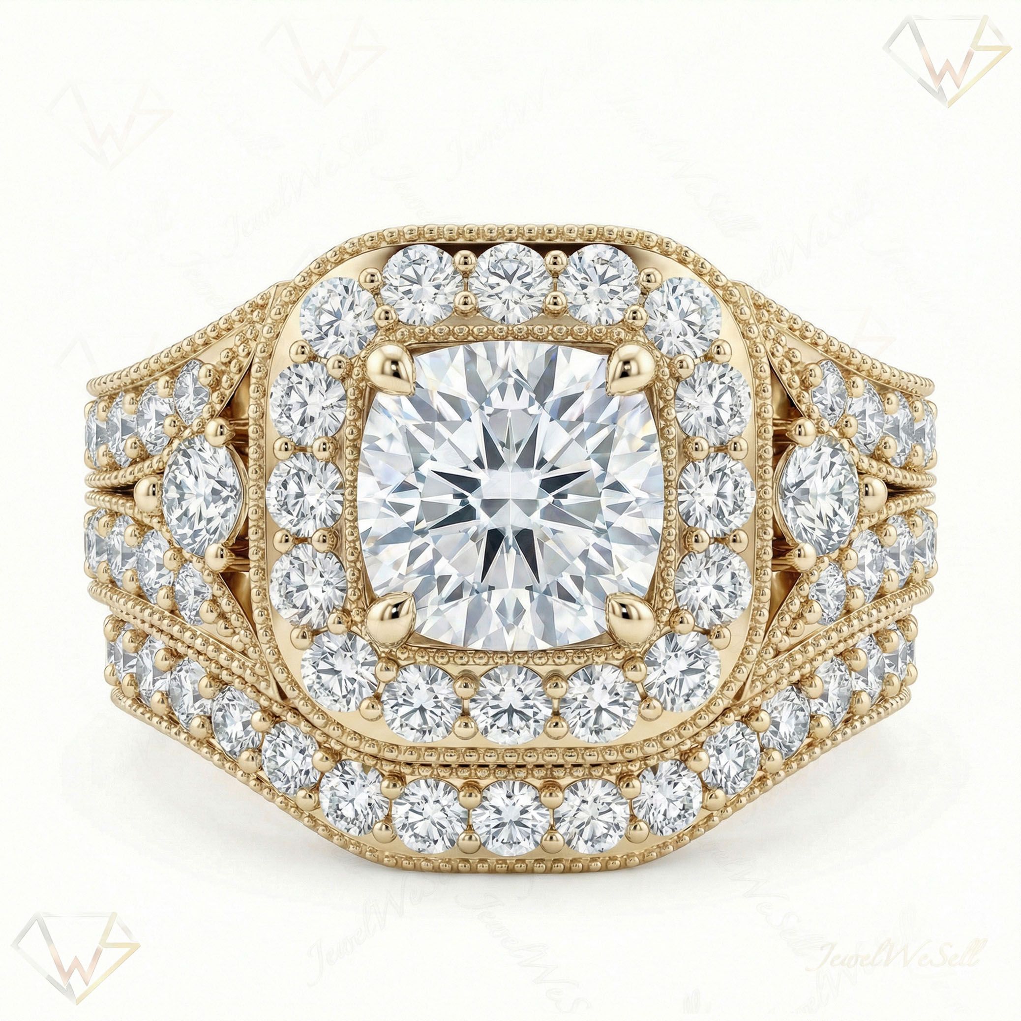 3.66 ct EF VS Lab Grown Diamond Halo Engagement Set in 10k Yellow Gold _ Sz0625 101802