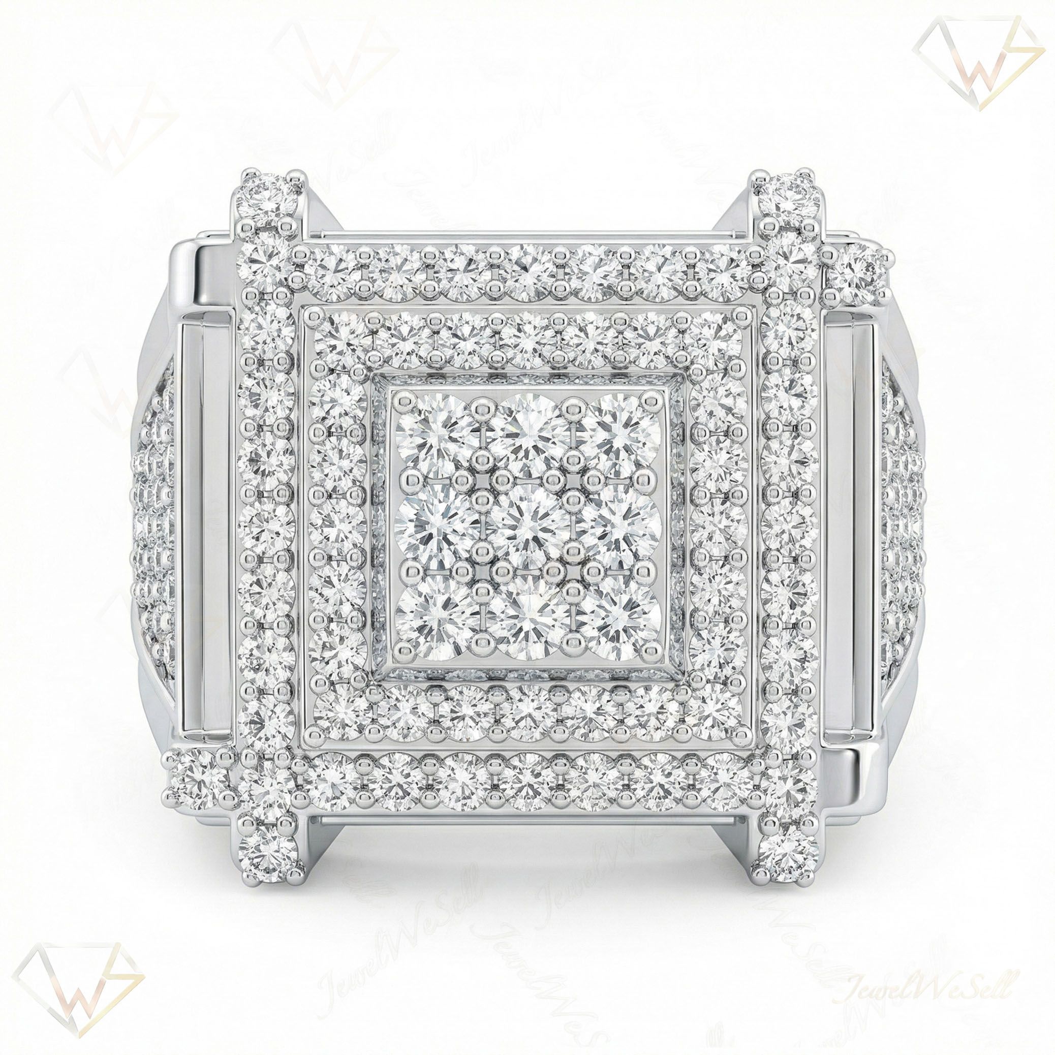 3.10 ct EF VS Lab Grown Diamond Mens Statement Ring in 14k White Gold _ Sz1075 101868