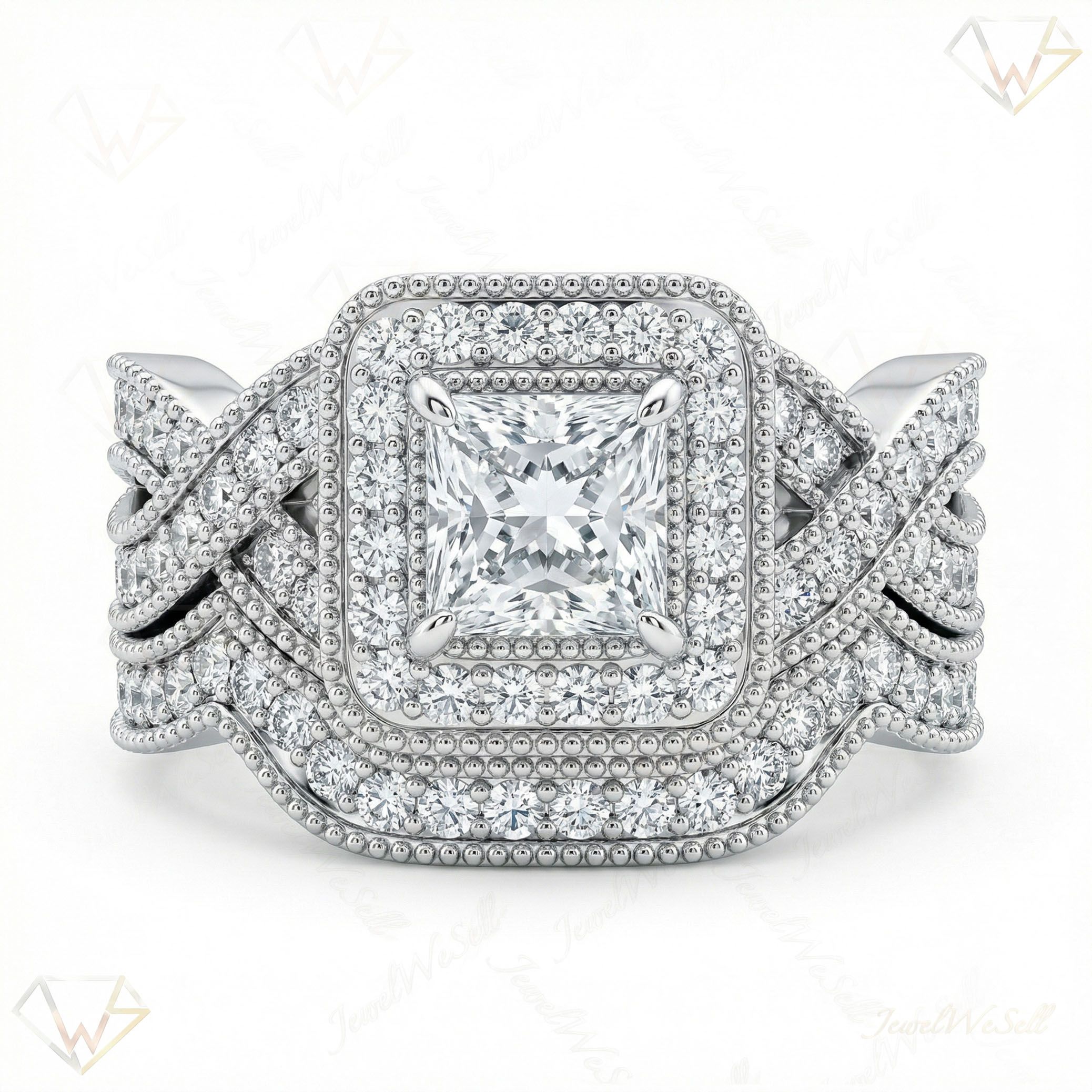 1.90 ct EF VS Lab Grown Diamond Halo Engagement Set in 14k White Gold _ Sz0450 101895