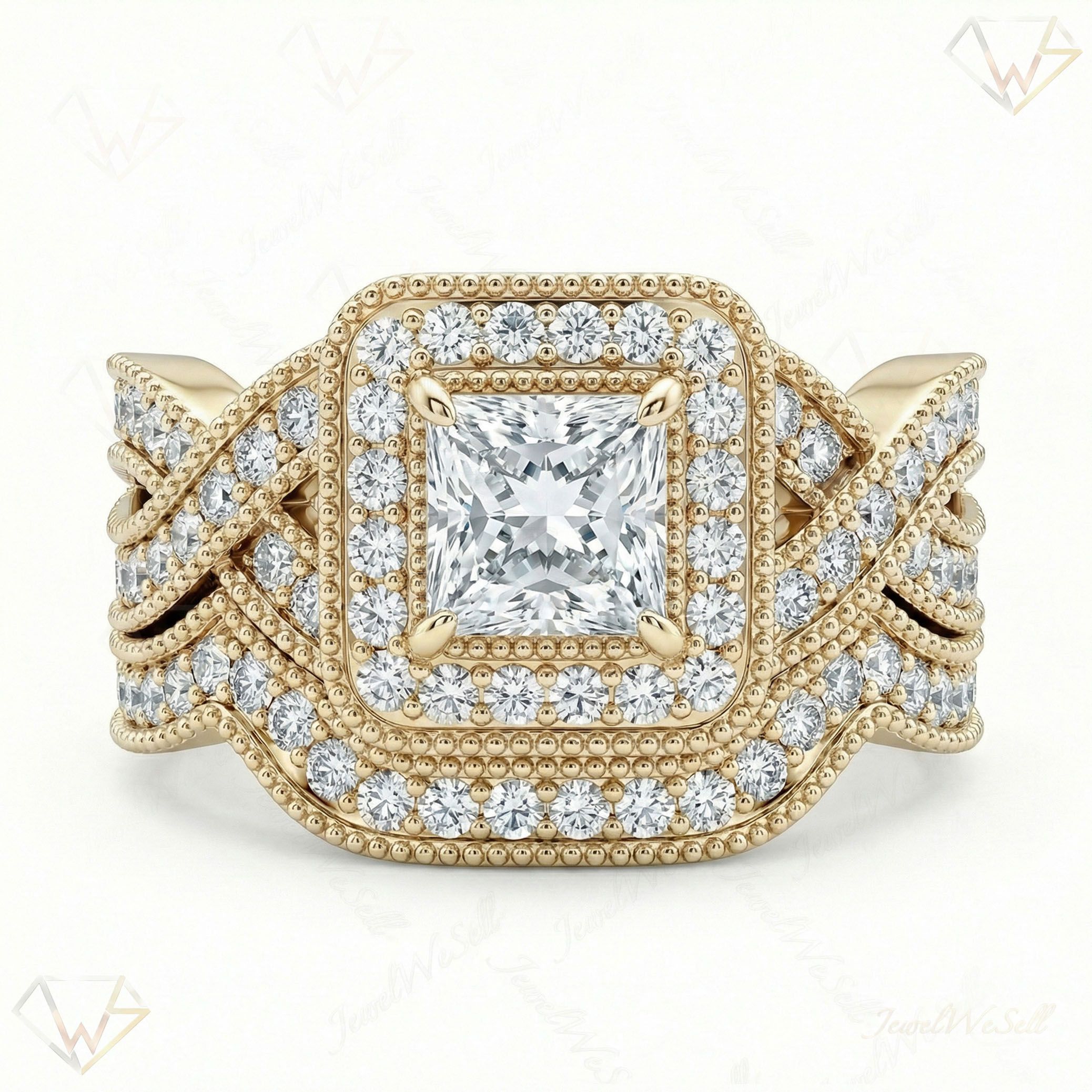 1.90 ct EF VS Lab Grown Diamond Halo Engagement Set in 14k Yellow Gold _ Sz0850 101895