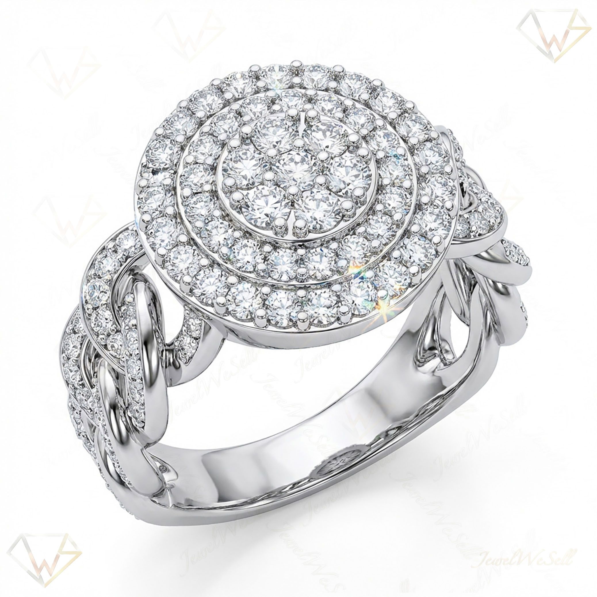 2.15 ct EF VS Lab Grown Diamond Mens Statement Ring in 14k White Gold _ Sz1050 101915