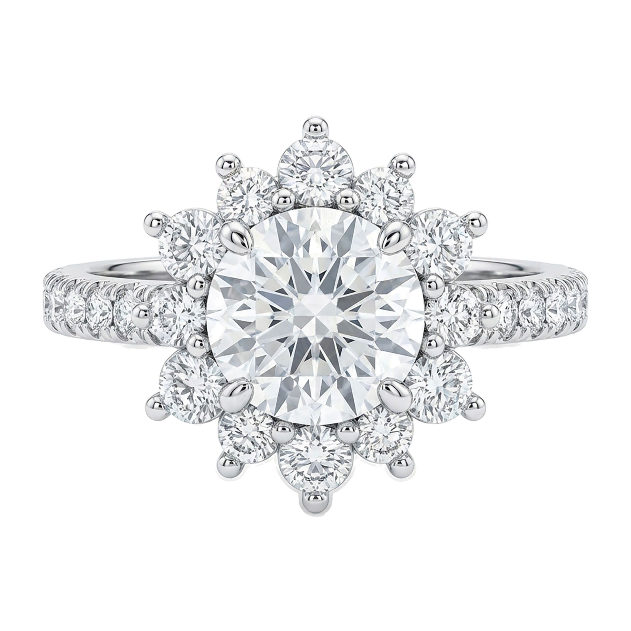 1.66 ct EF VS Lab Grown Diamond Halo Engagement Ring in 10k White Gold _ Sz0400 102030