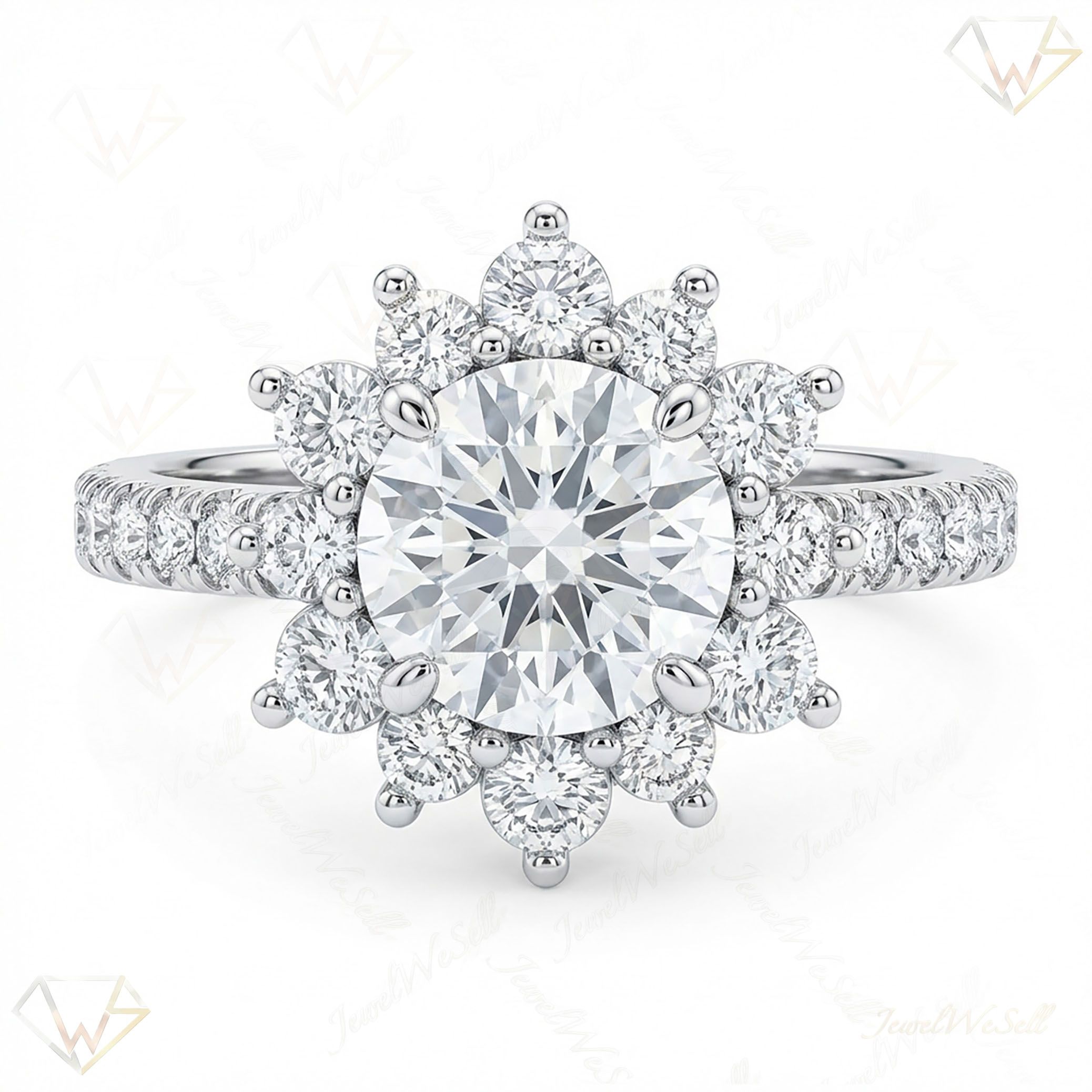 1.66 ct EF VS Lab Grown Diamond Halo Engagement Ring in 10k White Gold _ Sz0550 102030