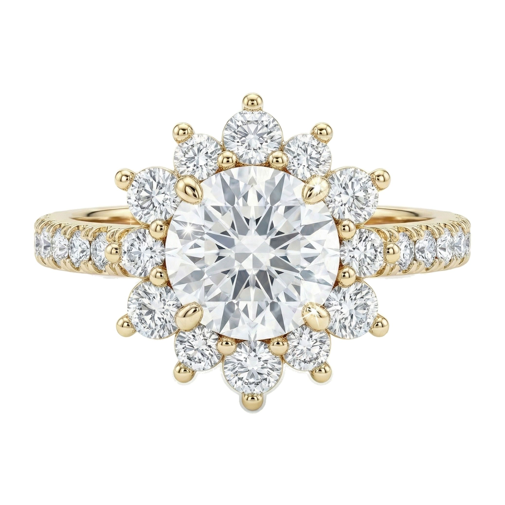 1.66 ct EF VS Lab Grown Diamond Halo Engagement Ring in 10k Yellow Gold _ Sz0600 102030