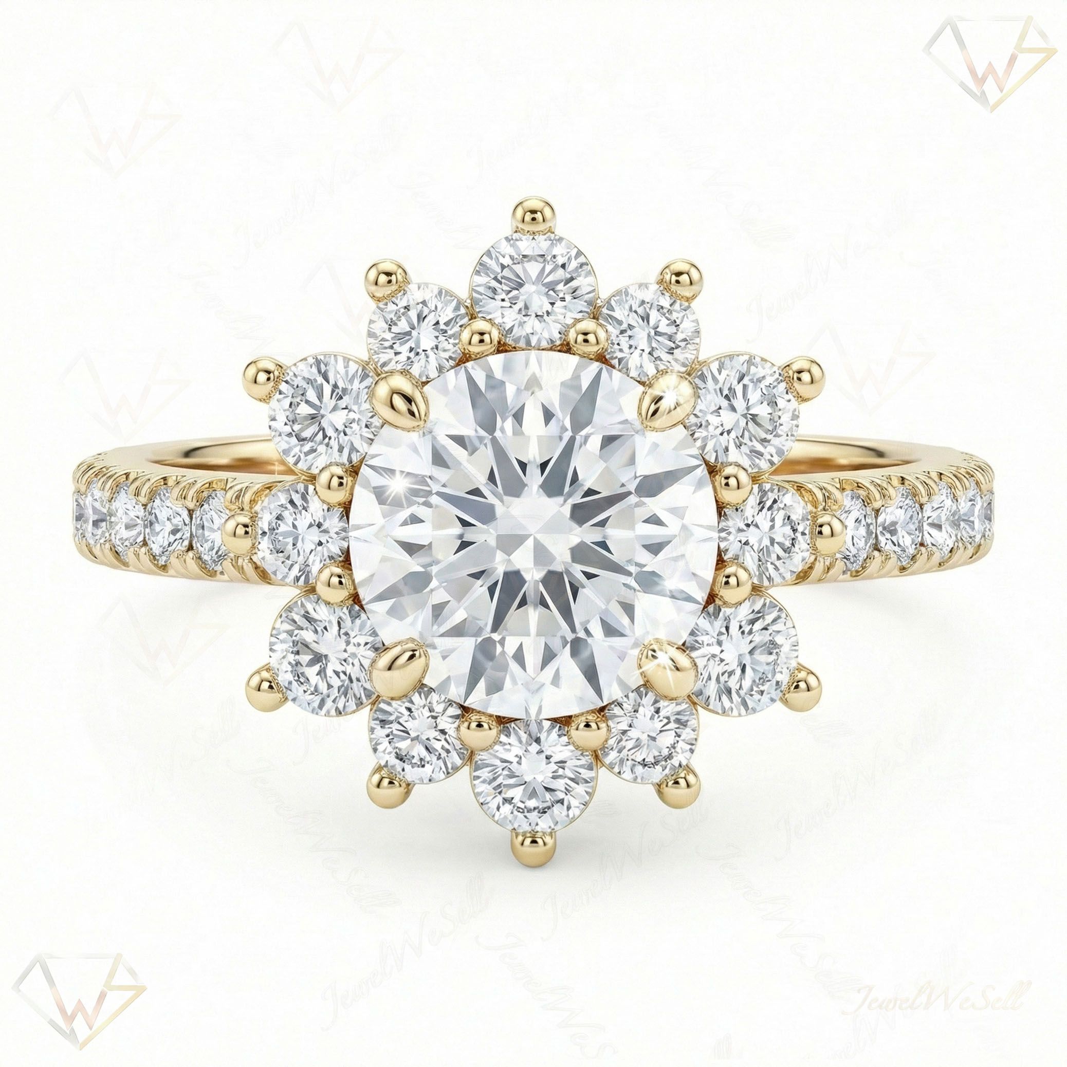 1.66 ct EF VS Lab Grown Diamond Halo Engagement Ring in 10k Yellow Gold _ Sz0825 102030