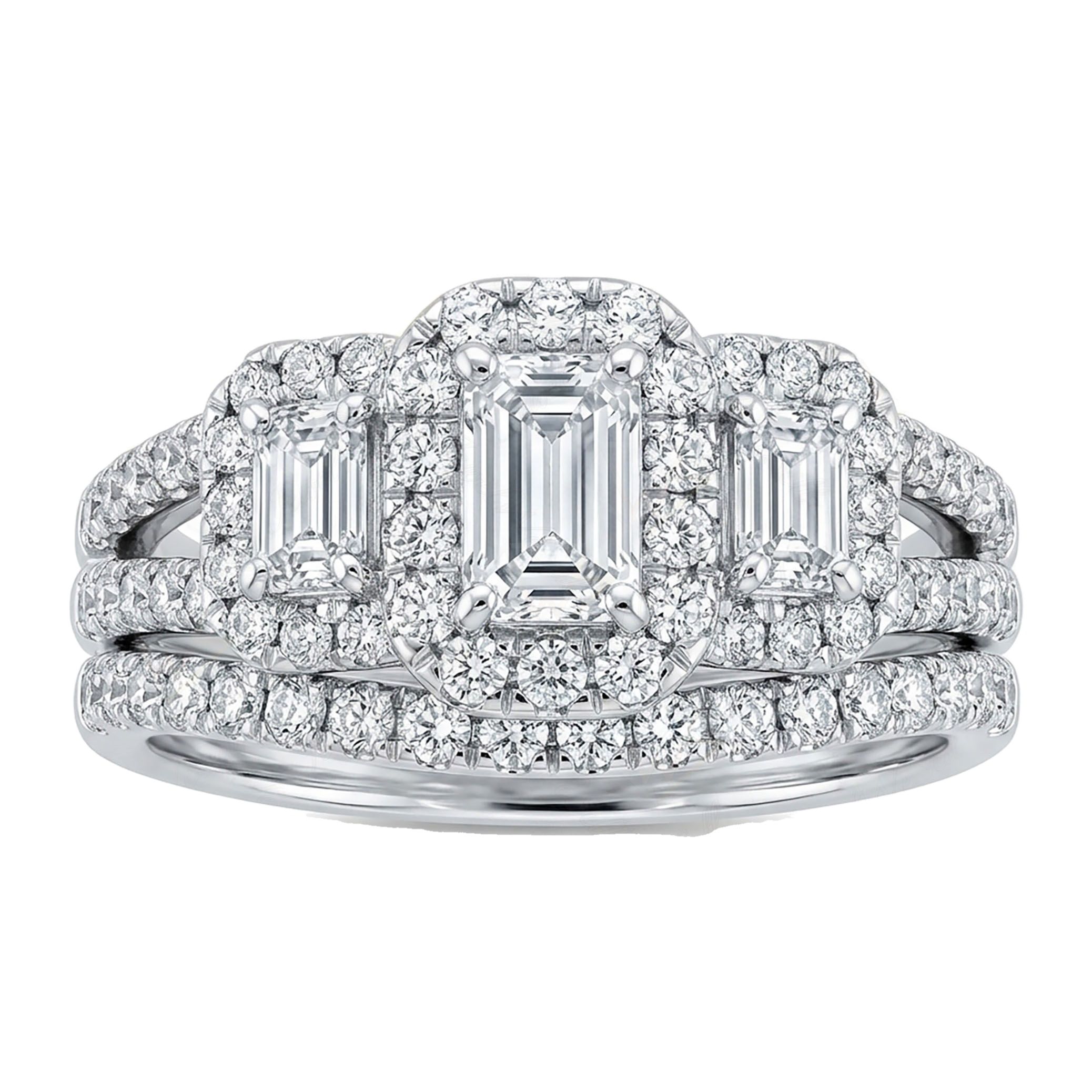 1.40 ct EF VS Lab Grown Diamond Three Stone Engagement Set in 10k White Gold _ Sz0575 102053