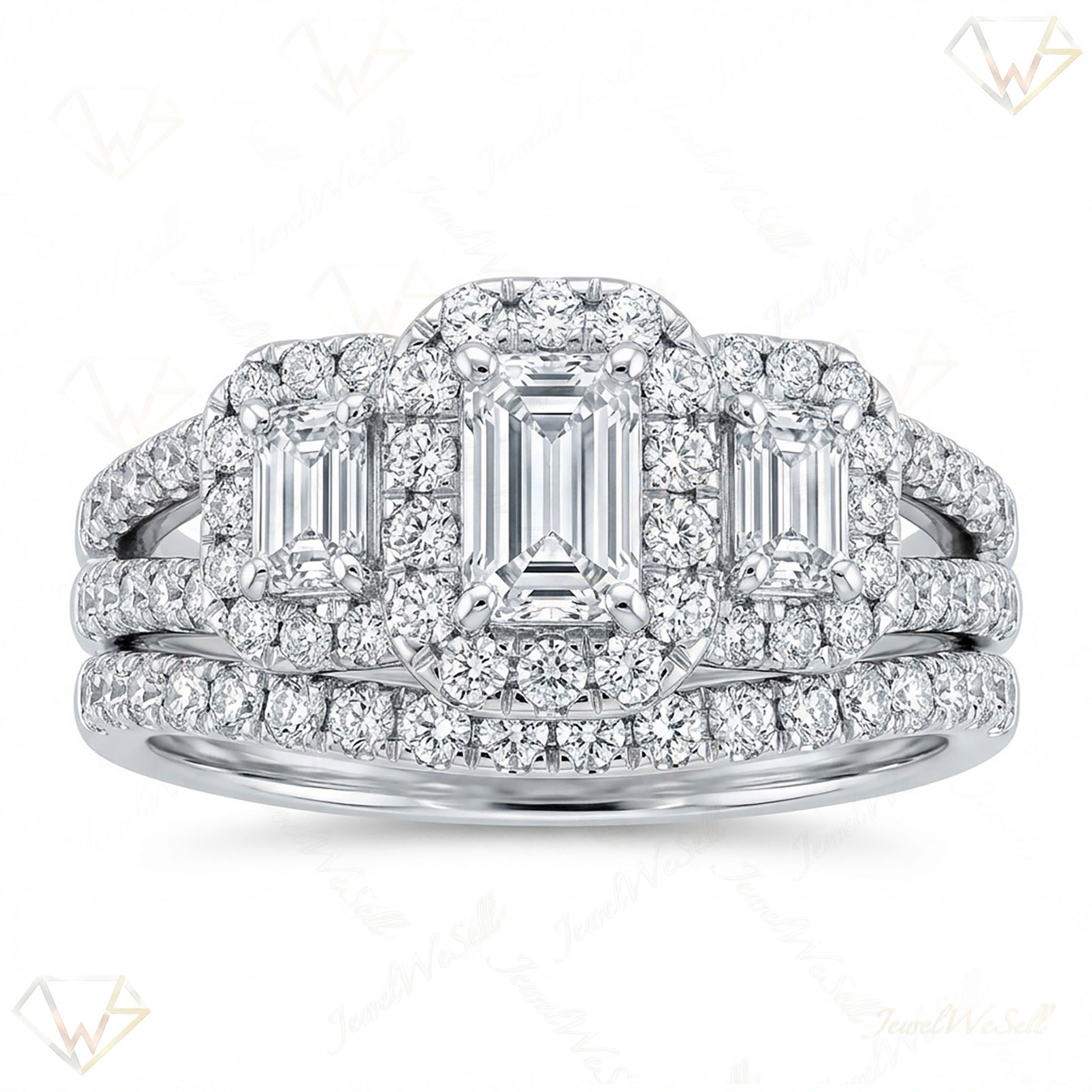 1.40 ct EF VS Lab Grown Diamond Three Stone Engagement Set in 14k White Gold _ Sz0775 102053
