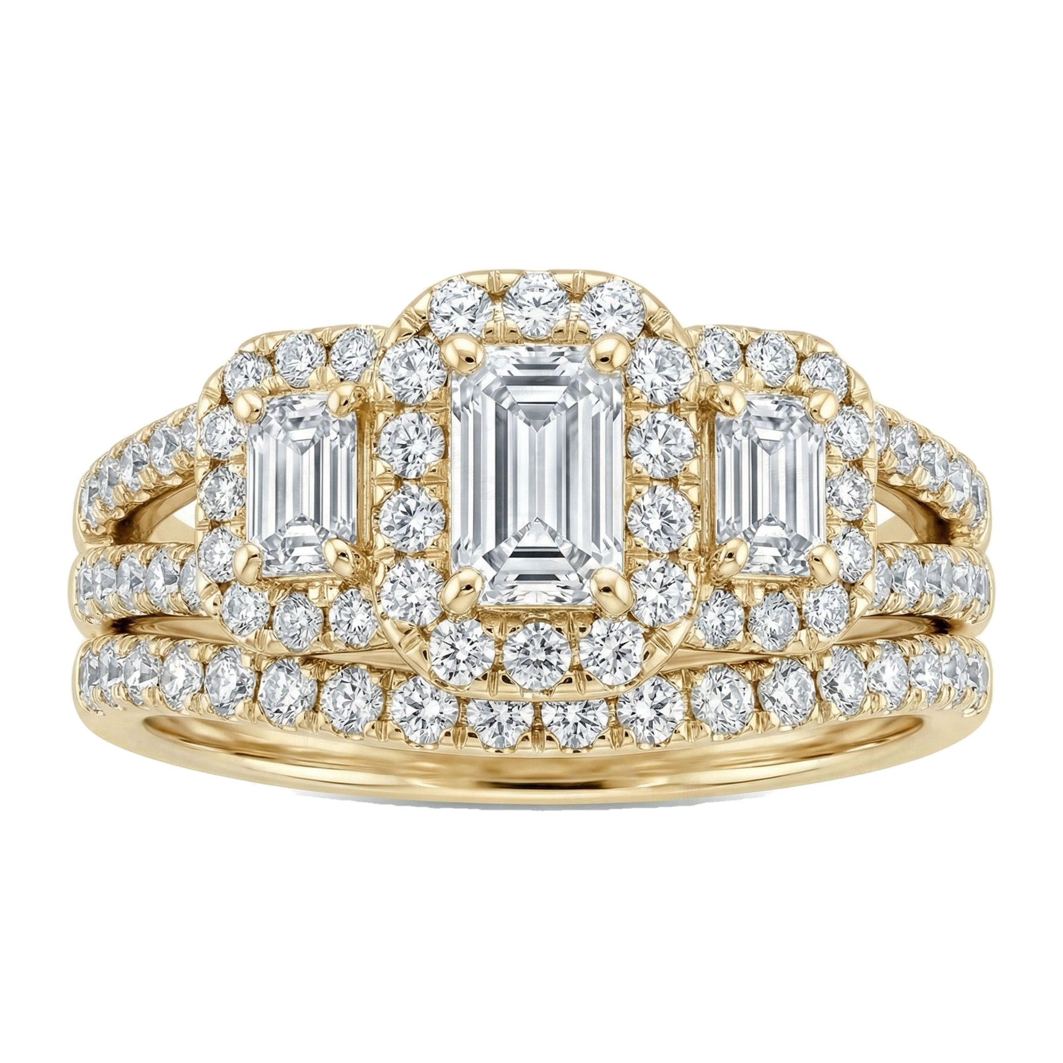 1.40 ct EF VS Lab Grown Diamond Three Stone Engagement Set in 10k Yellow Gold _ Sz0500 102053
