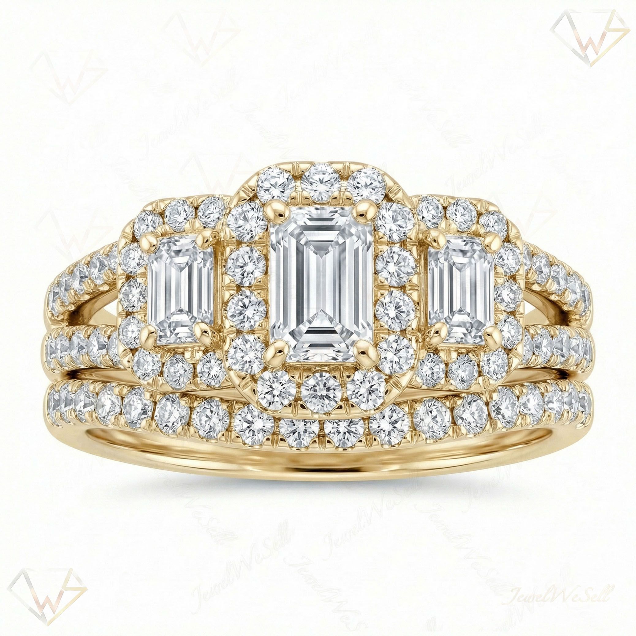 1.40 ct EF VS Lab Grown Diamond Three Stone Engagement Set in 10k Yellow Gold _ Sz0450 102053
