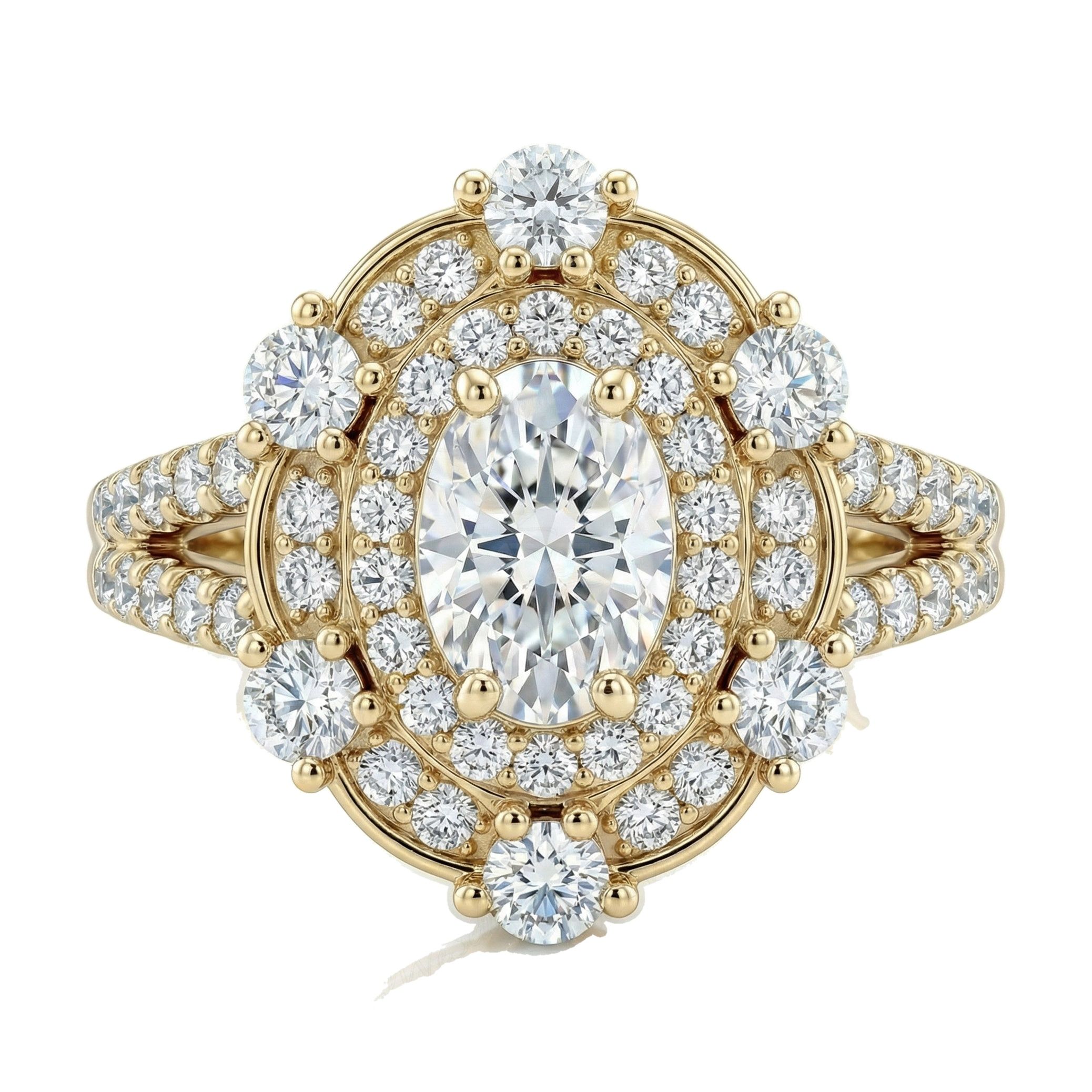 1.33 ct EF VS Lab Grown Diamond Halo Engagement Ring in 10k Yellow Gold _ Sz0600 102056