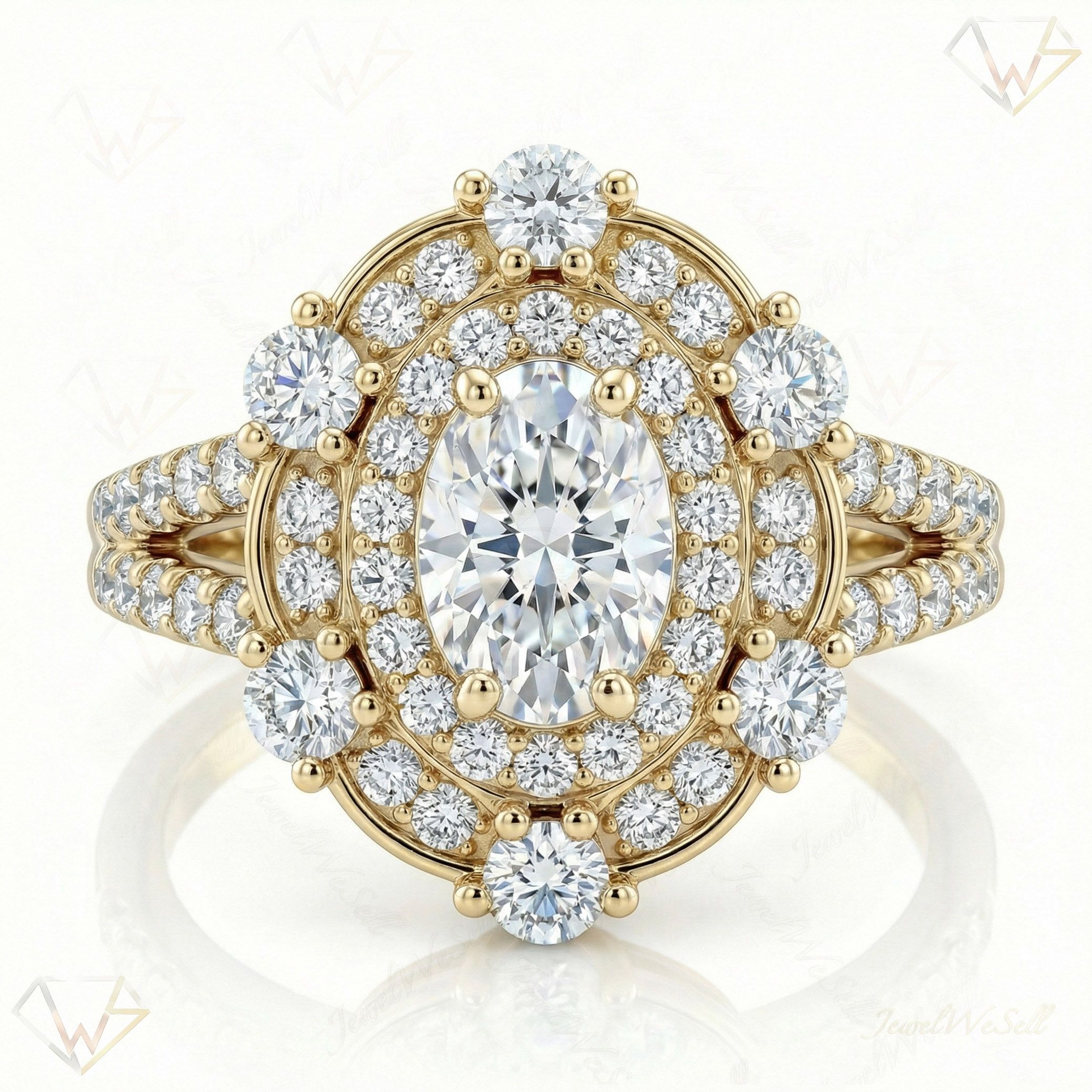 1.33 ct EF VS Lab Grown Diamond Halo Engagement Ring in 10k Yellow Gold _ Sz0400 102056