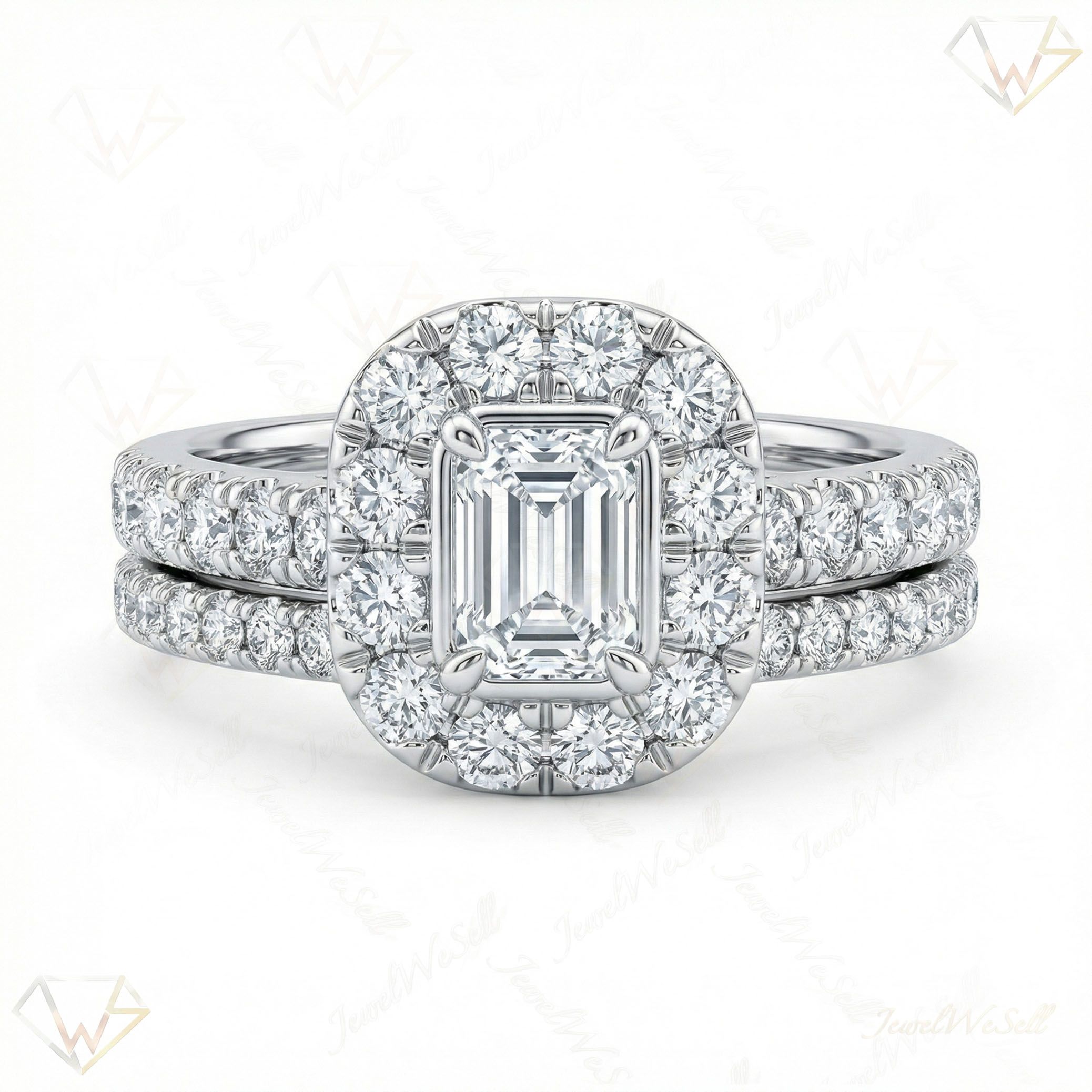 0.90 ct EF VS Moissanite Halo Engagement Set in 925 Sterling SIlver _ Sz0575 102059