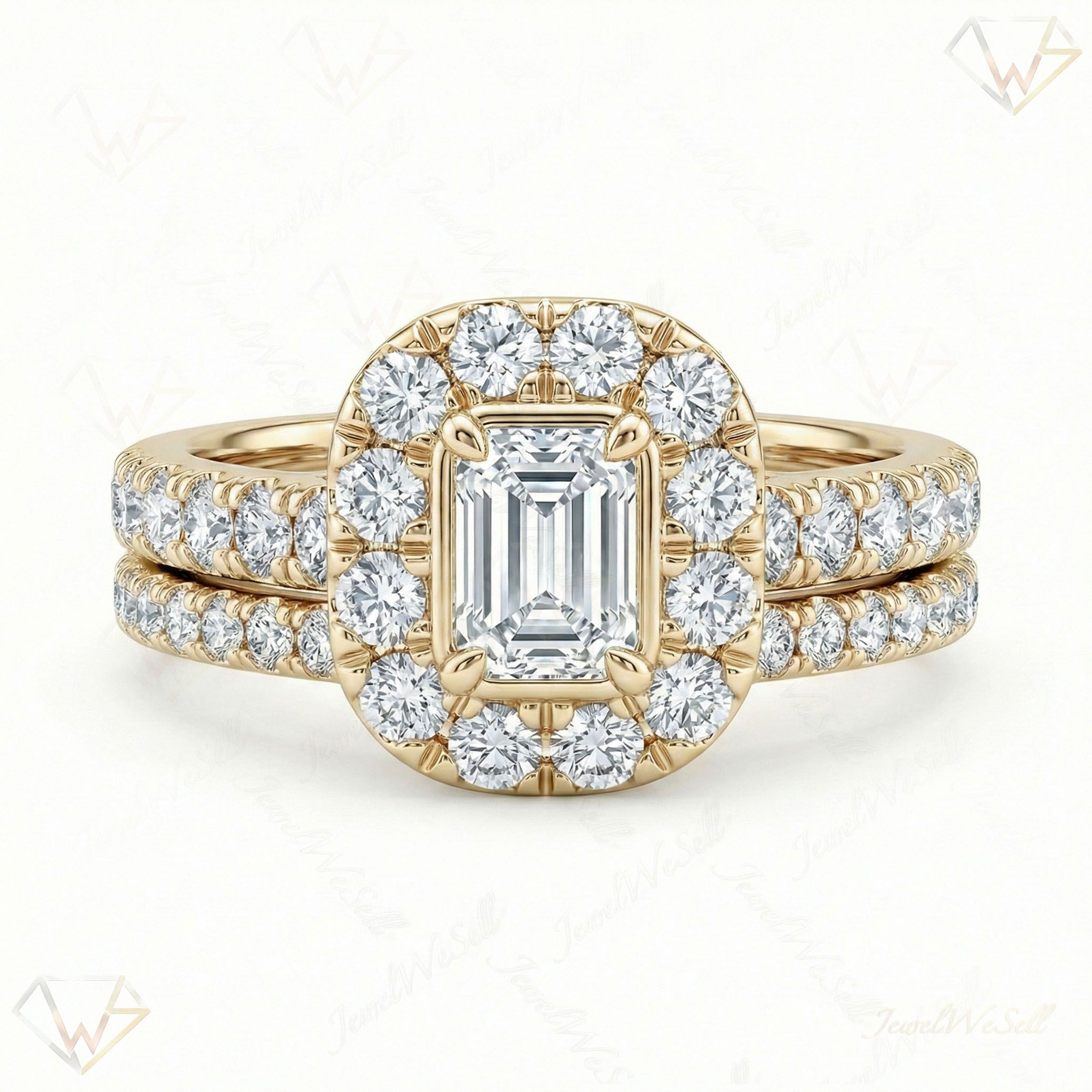 0.90 ct EF VS Lab Grown Diamond Halo Engagement Set in 14k Yellow Gold _ Sz0450 102059