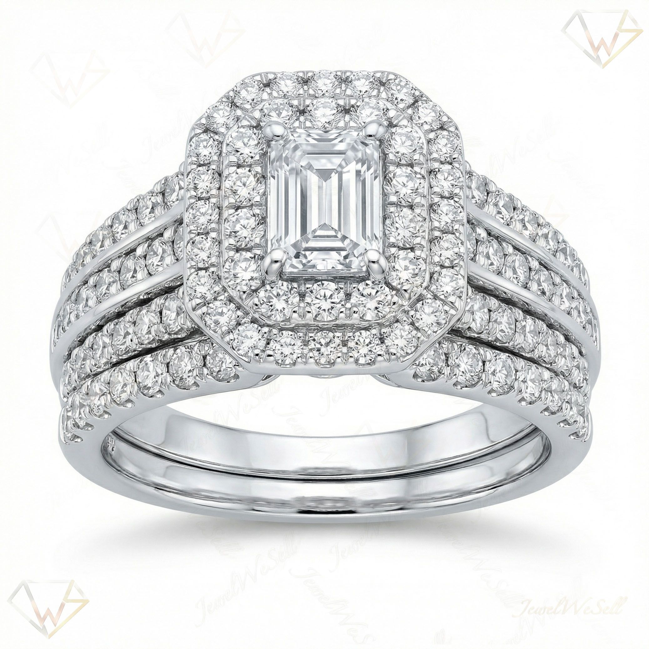 1.33 ct EF VS Moissanite Halo Engagement Set in 925 Sterling SIlver _ Sz0550 102063