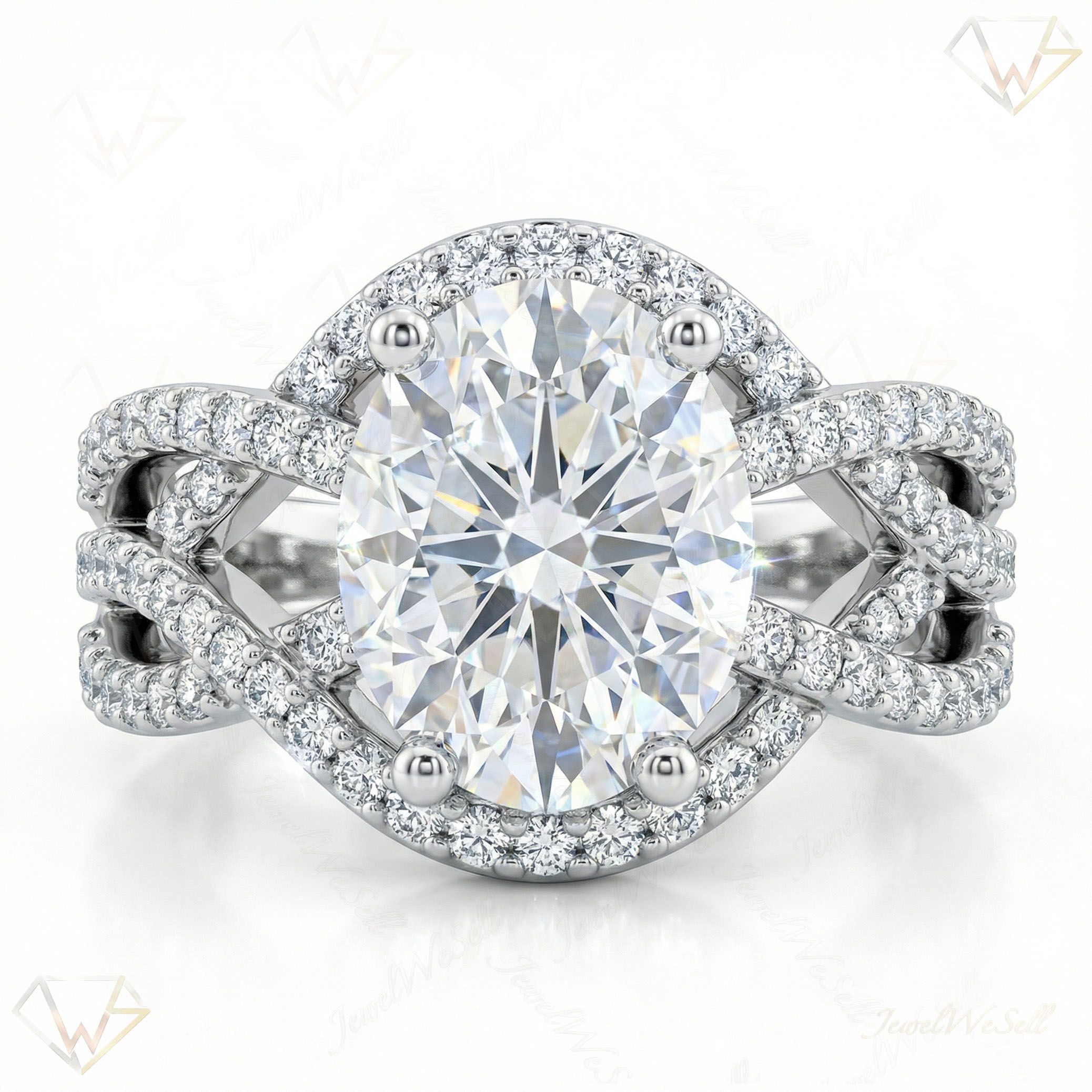 3.80 ct EF VS Lab Grown Diamond Solitaire with Accents Engagement Ring in 14k White Gold _ Sz0675 102107