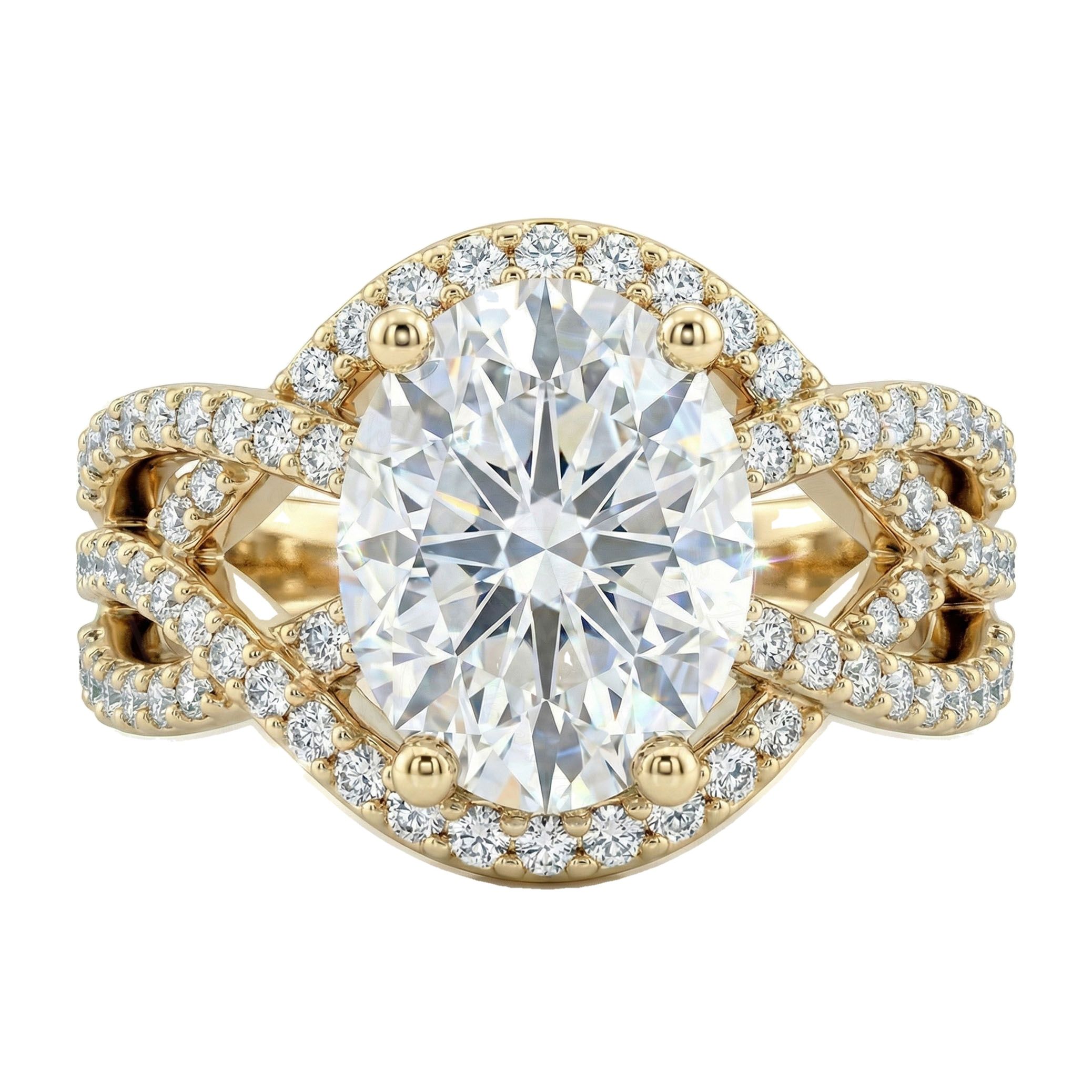 3.80 ct EF VS Lab Grown Diamond Solitaire with Accents Engagement Ring in 10k Yellow Gold _ Sz0800 102107