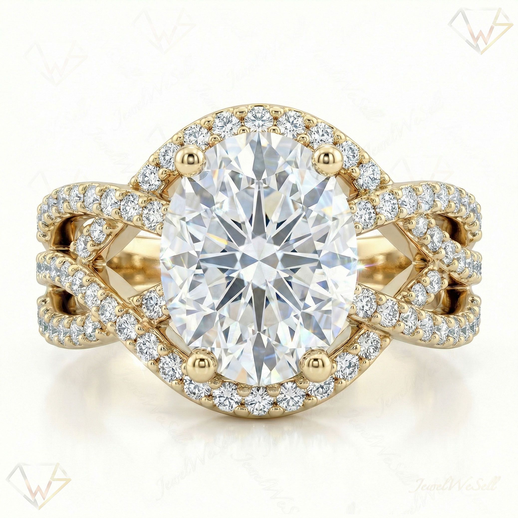 3.80 ct EF VS Lab Grown Diamond Solitaire with Accents Engagement Ring in 10k Yellow Gold _ Sz0700 102107