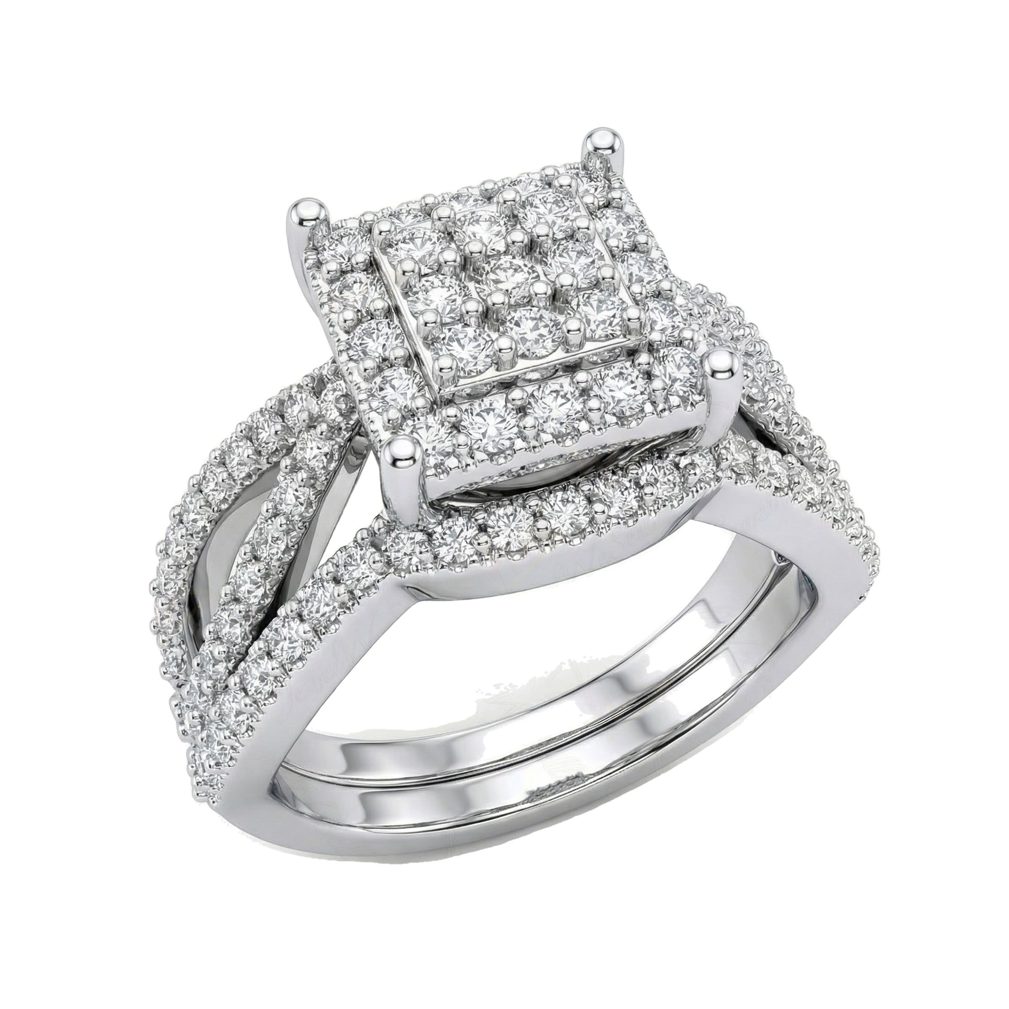 0.66 ct EF VS Moissanite Square Shaped Cluster Engagement Set in 925 Sterling SIlver _ Sz0675 102148