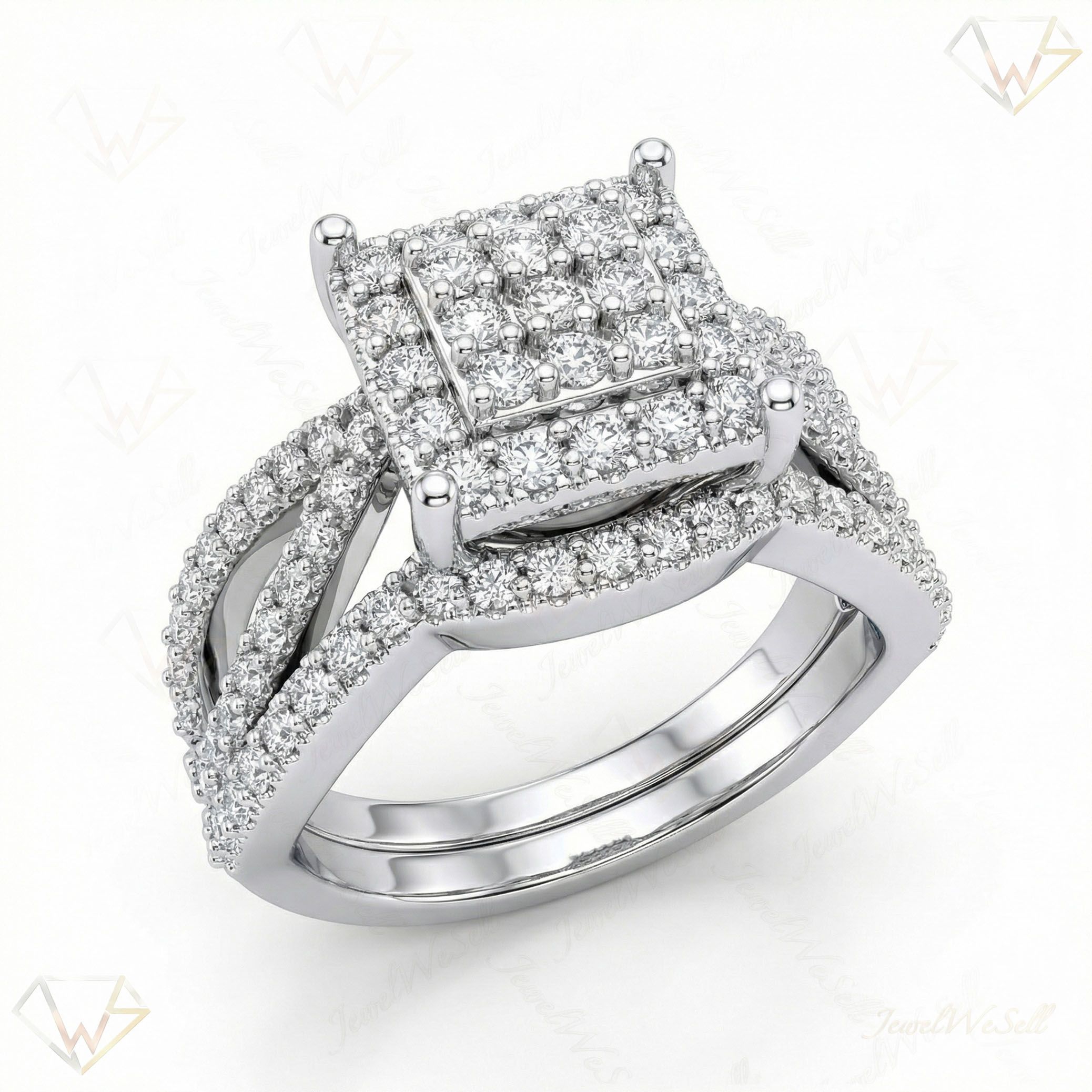 0.66 ct EF VS Lab Grown Diamond Square Shaped Cluster Engagement Set in 10k White Gold _ Sz0575 102148