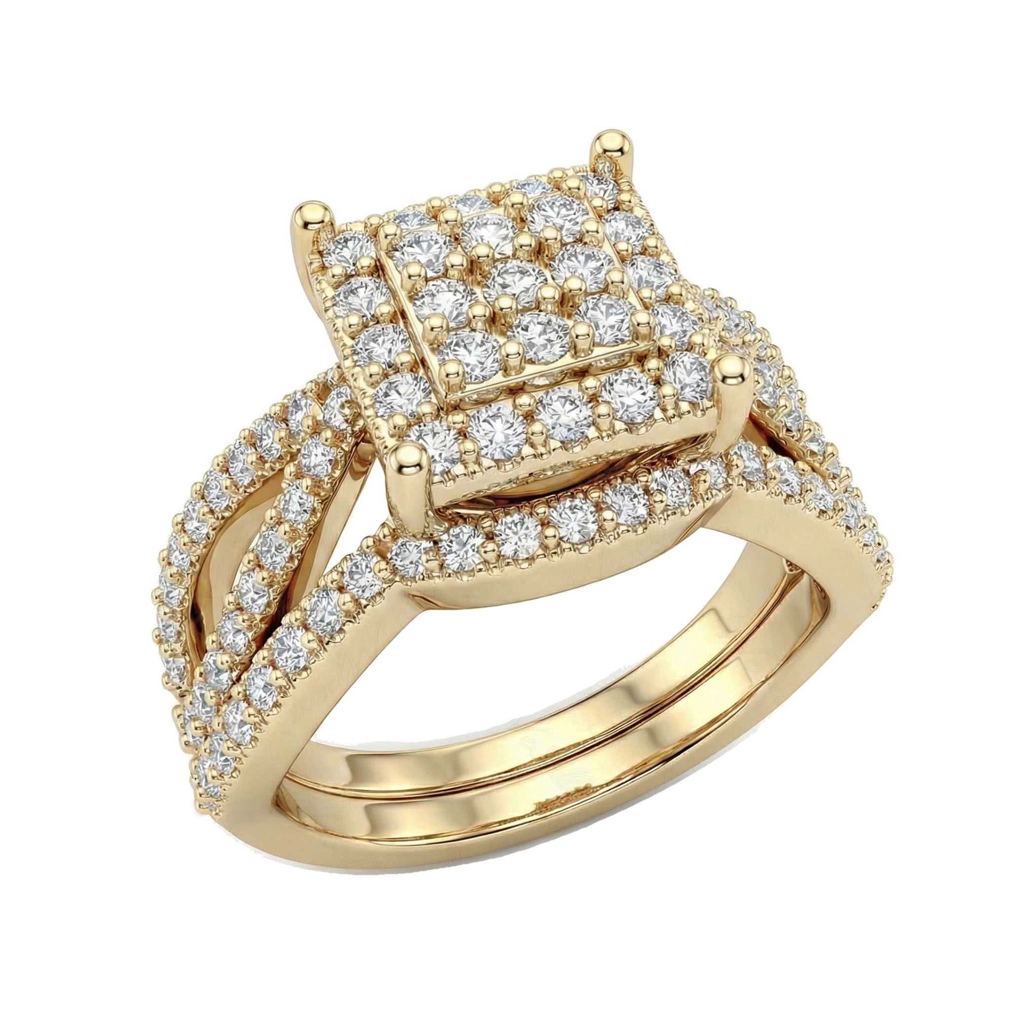 0.66 ct EF VS Lab Grown Diamond Square Shaped Cluster Engagement Set in 10k Yellow Gold _ Sz0900 102148