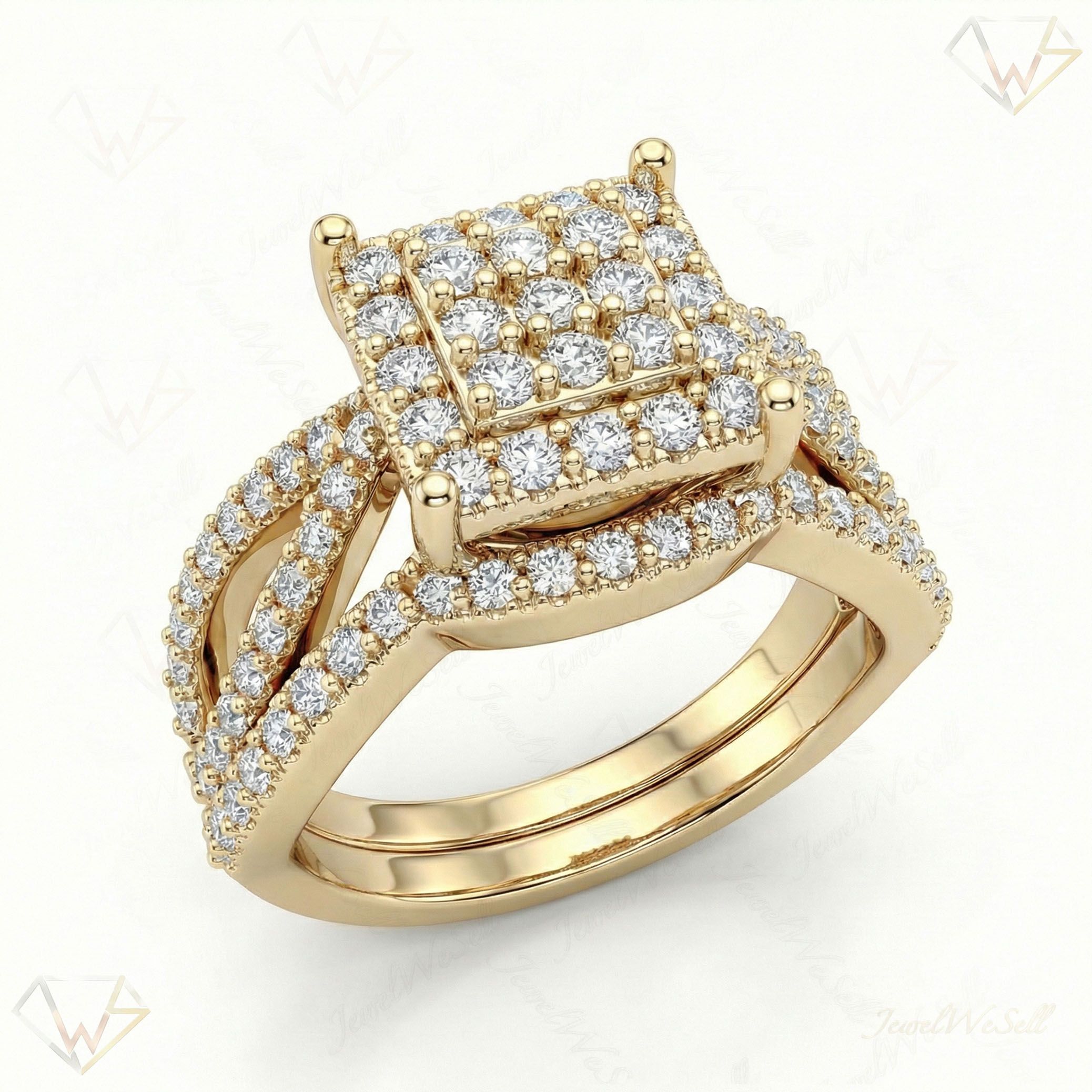 0.66 ct EF VS Lab Grown Diamond Square Shaped Cluster Engagement Set in 14k Yellow Gold _ Sz0550 102148