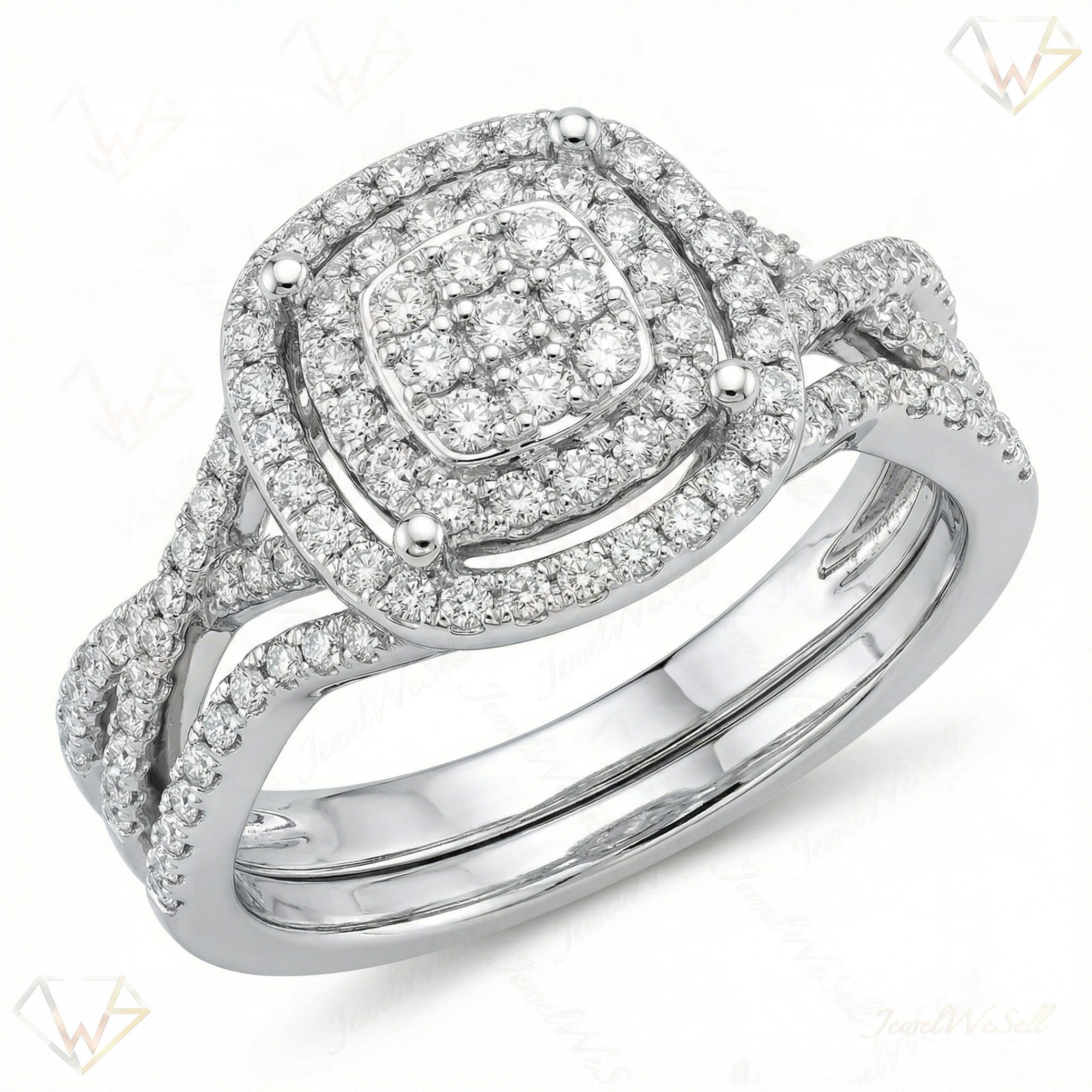 0.60 ct EF VS Lab Grown Diamond Square Shaped Cluster Engagement Set in 10k White Gold _ Sz0400 102193