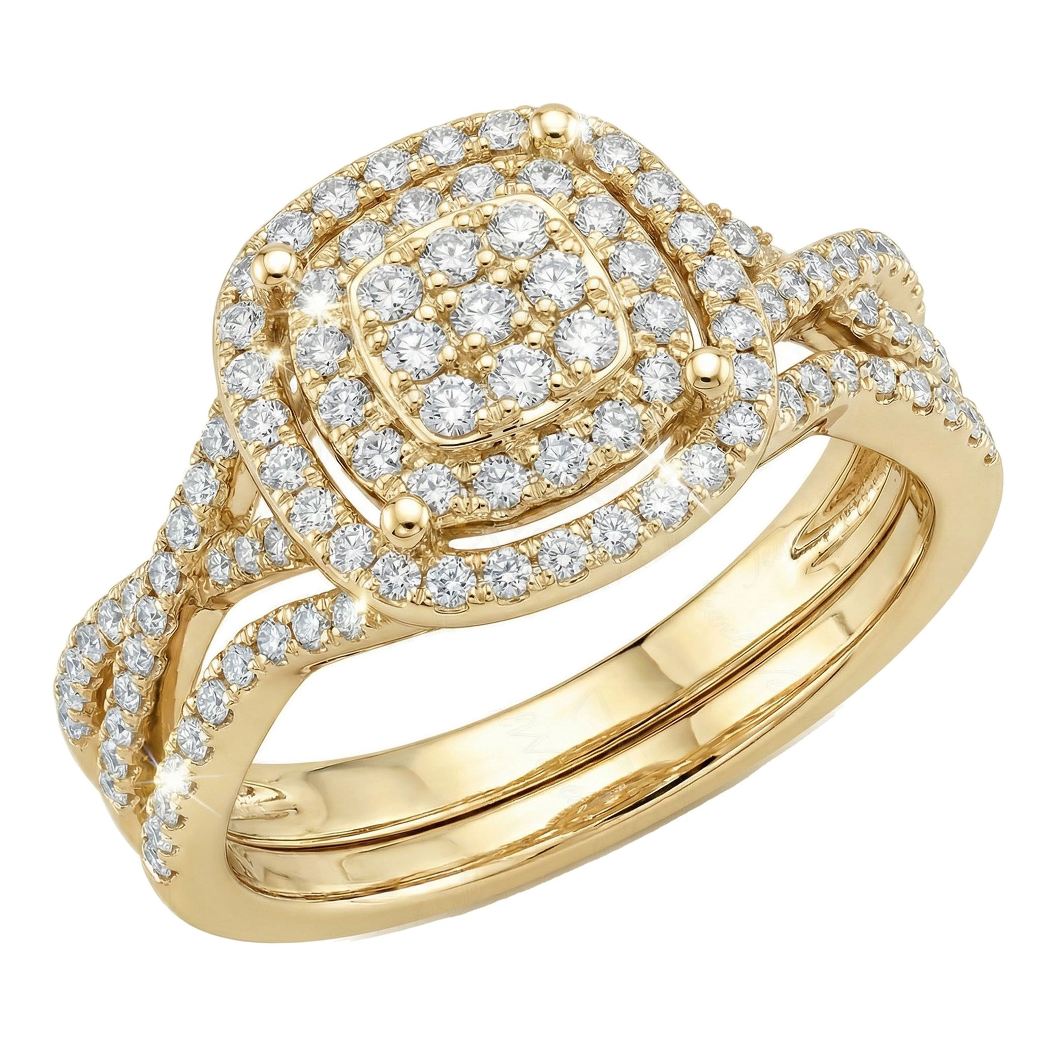 0.60 ct EF VS Lab Grown Diamond Square Shaped Cluster Engagement Set in 10k Yellow Gold _ Sz0400 102193