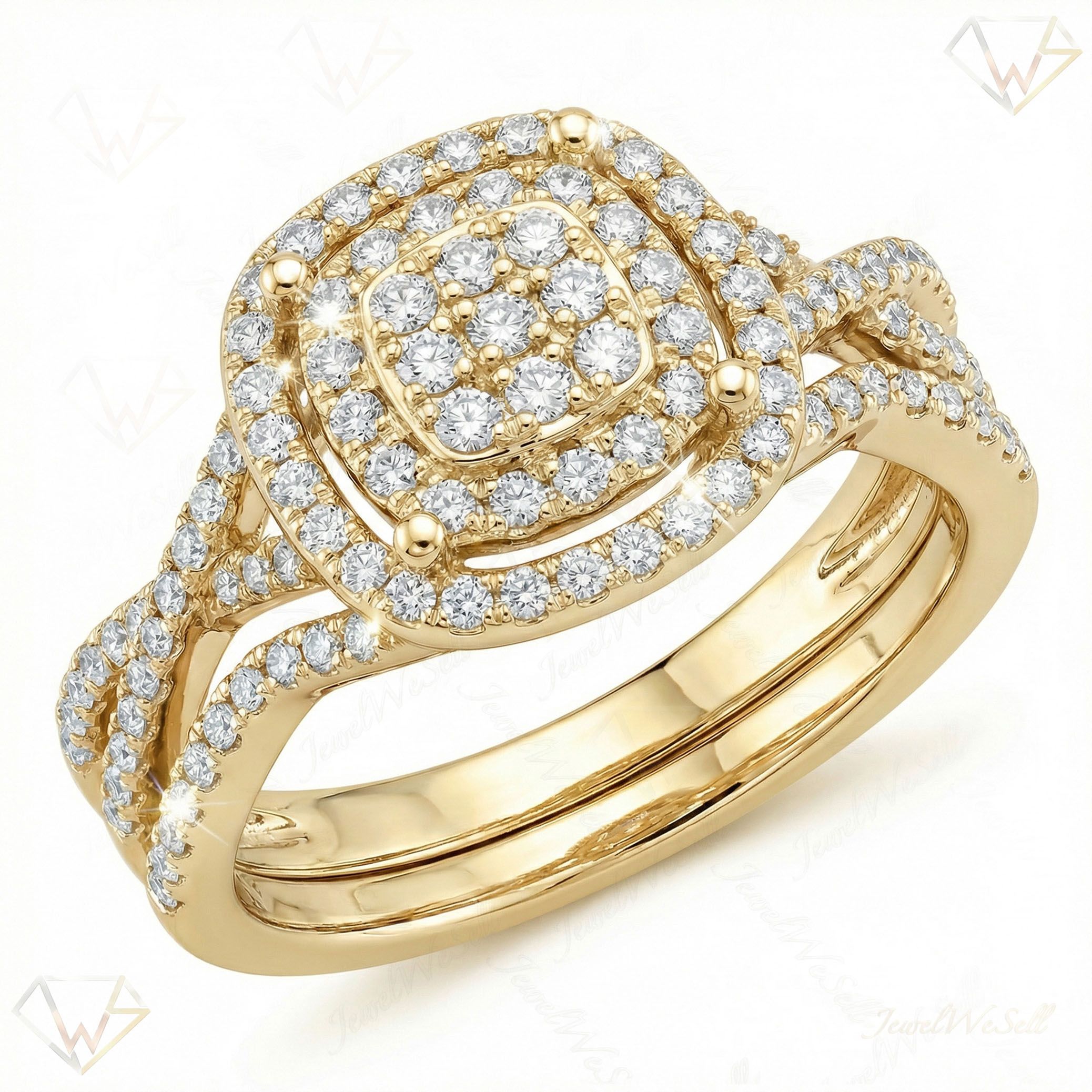 0.60 ct EF VS Lab Grown Diamond Square Shaped Cluster Engagement Set in 10k Yellow Gold _ Sz0450 102193