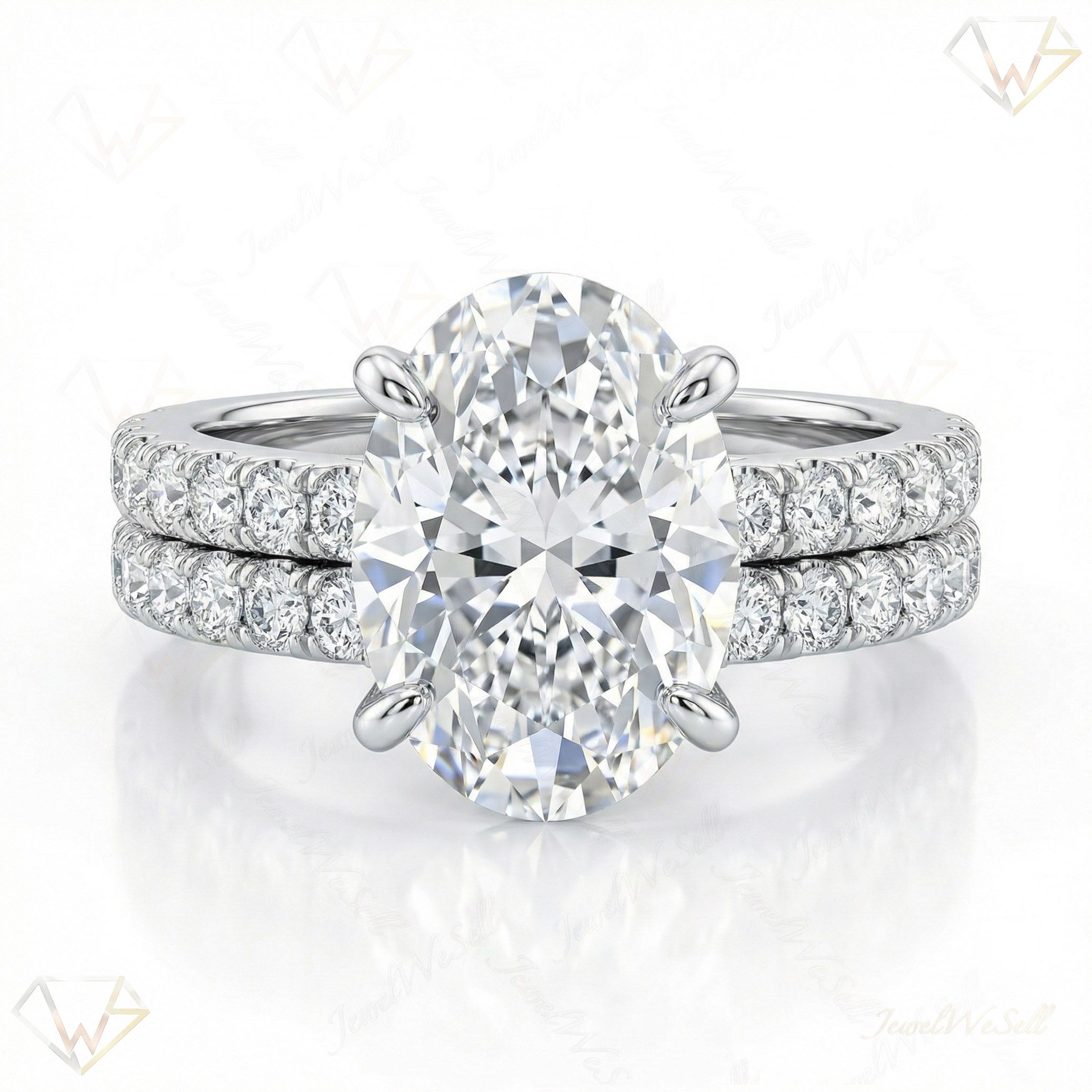 3.90 ct EF VS Moissanite Solitaire with Accents Engagement Set in 925 Sterling SIlver _ Sz0775 102310