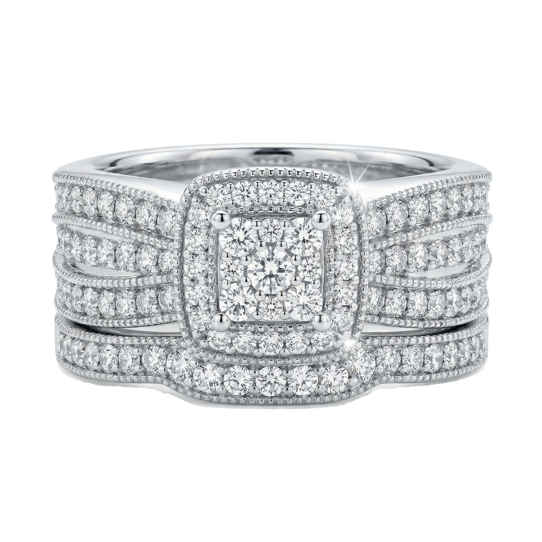 1.40 ct EF VS Lab Grown Diamond Square Shaped Cluster Engagement Set in 14k White Gold _ Sz0700 102335