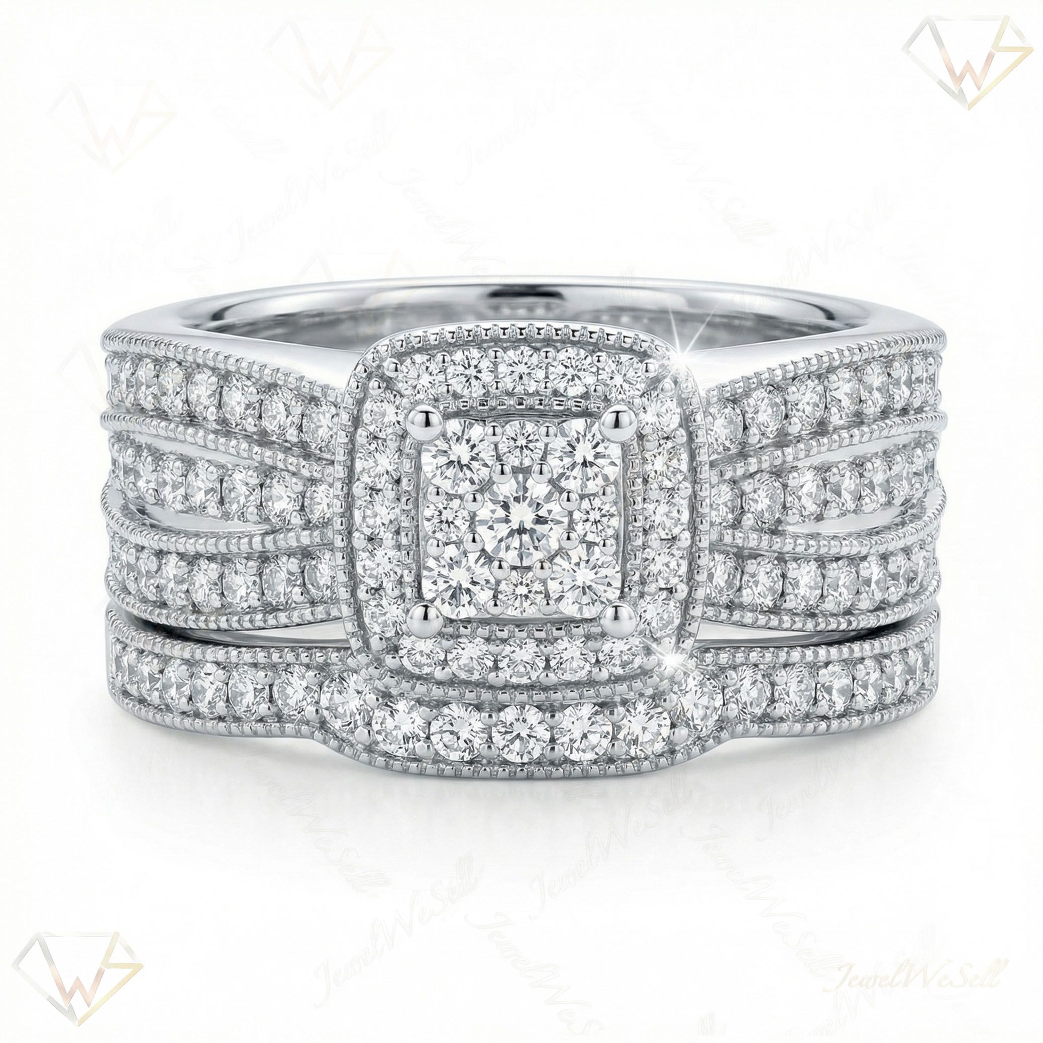 1.40 ct EF VS Moissanite Square Shaped Cluster Engagement Set in 925 Sterling SIlver _ Sz0675 102335