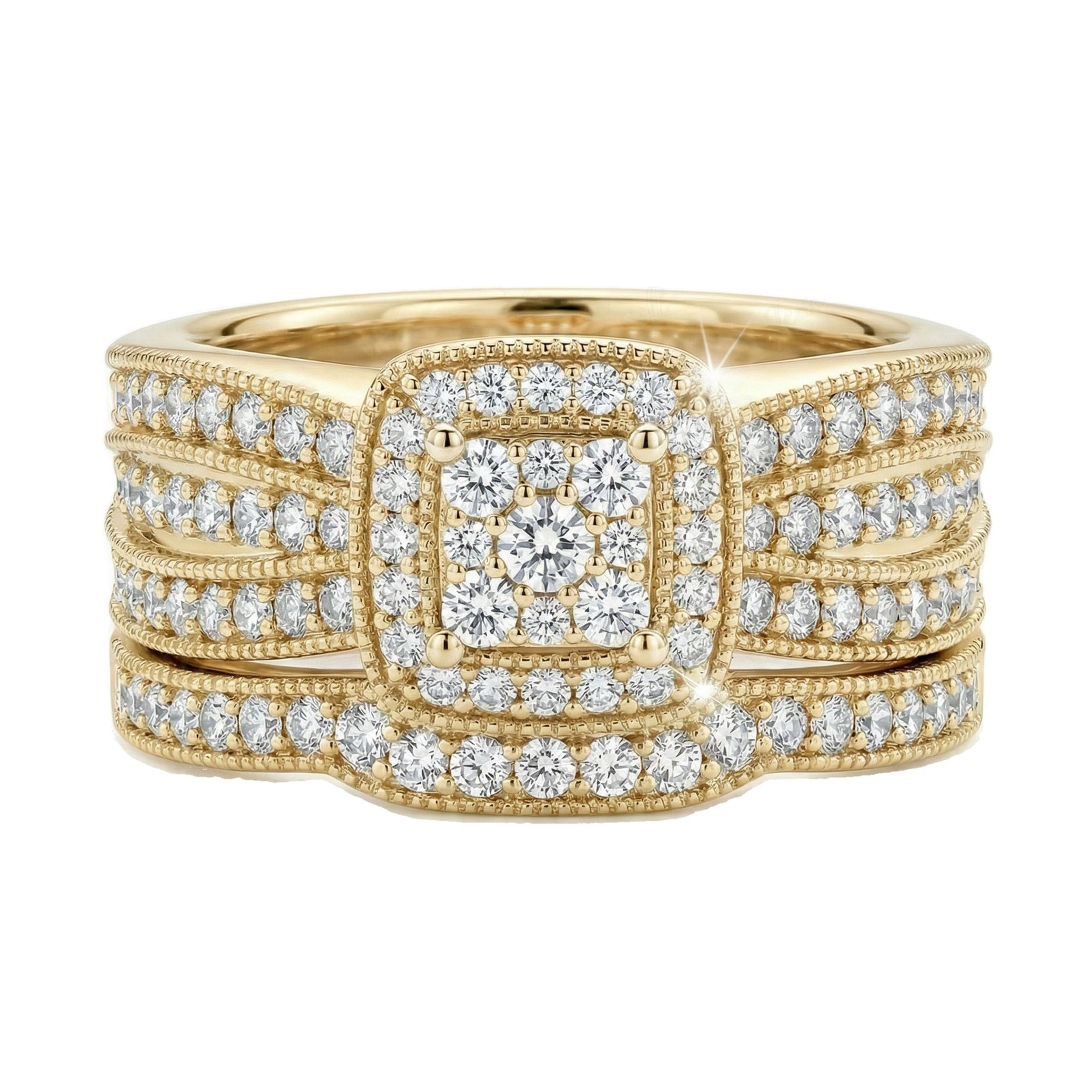 1.40 ct EF VS Lab Grown Diamond Square Shaped Cluster Engagement Set in 14k Yellow Gold _ Sz0875 102335
