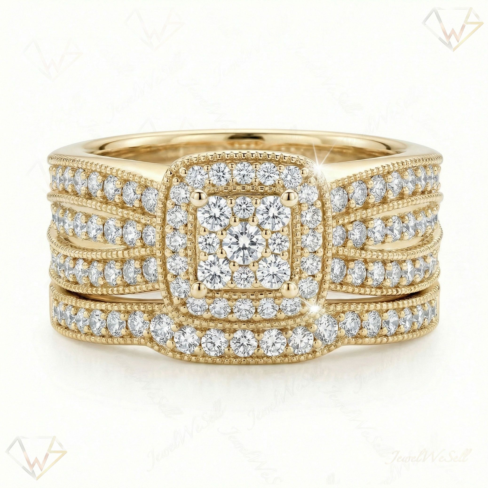 1.40 ct EF VS Lab Grown Diamond Square Shaped Cluster Engagement Set in 10k Yellow Gold _ Sz0550 102335