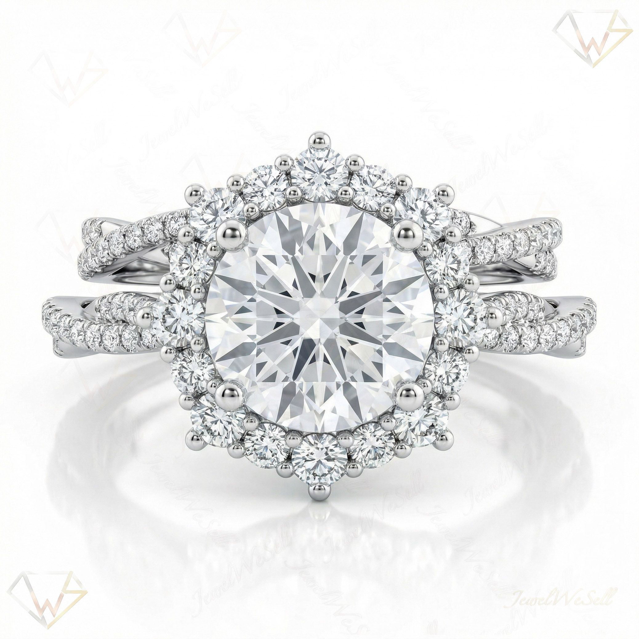 3.60 ct EF VS Moissanite Halo Engagement Set in 925 Sterling SIlver _ Sz0750 102359